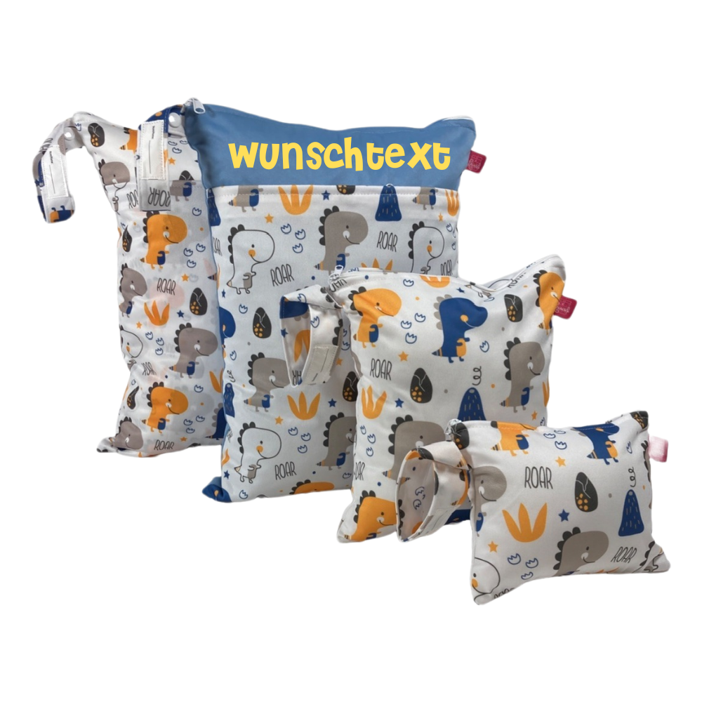 Wetbag Viererset „Dino“ - personalisierbare Wetbags