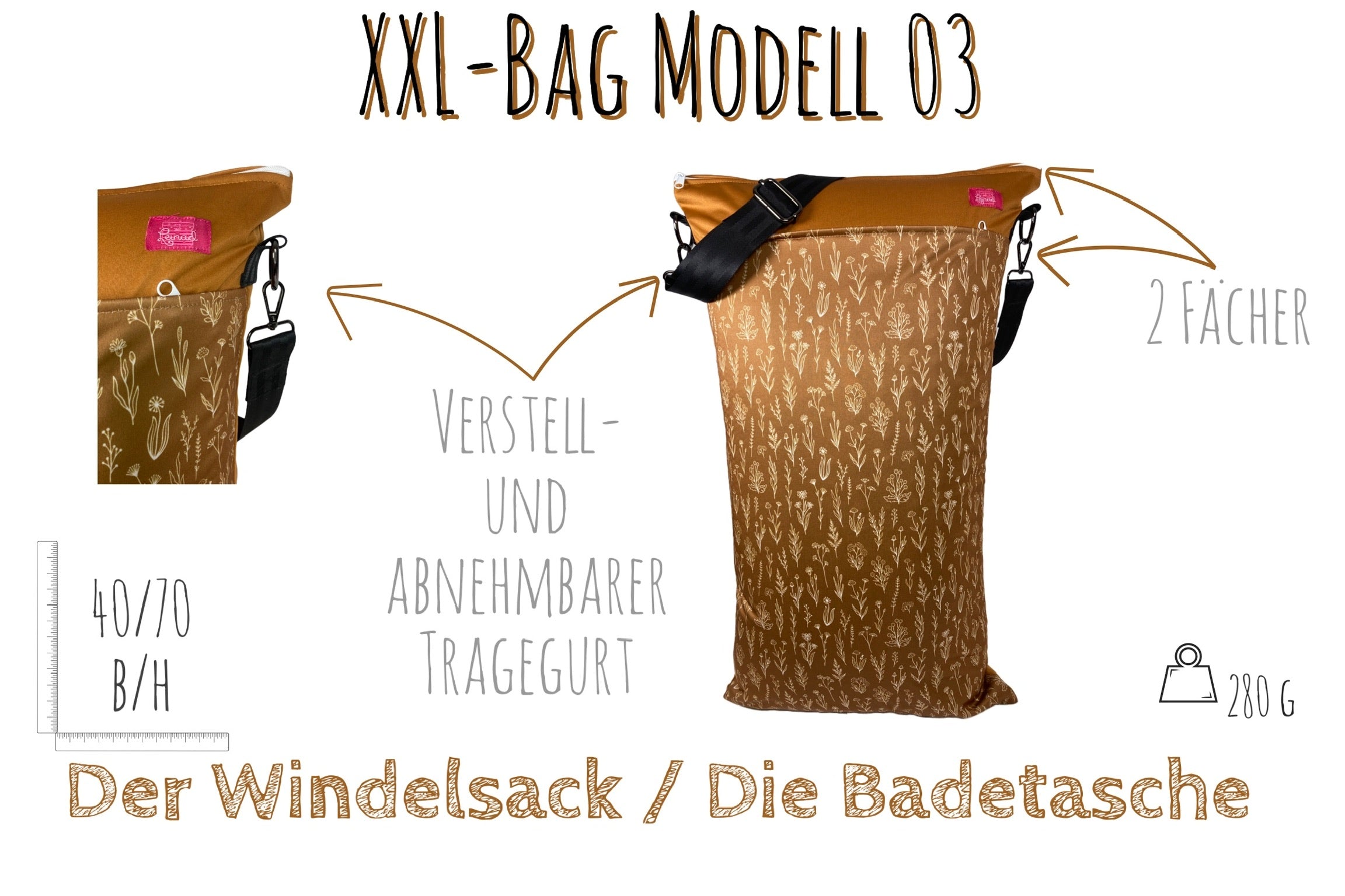 XXL Wetbag „Bronze Zweige“ - Wäschesack für Schmutzwäsche, Stoffwindeln, Badesachen - nahezu wasserdicht