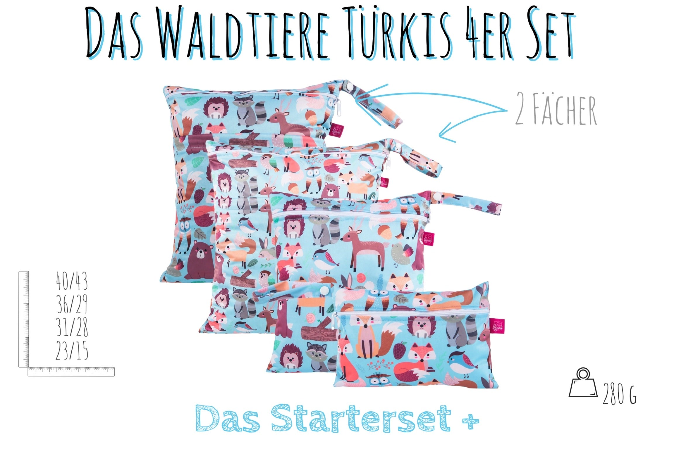 Wetbag Vierersets - Wäschebeutel-Set in verschiedenen Motiven