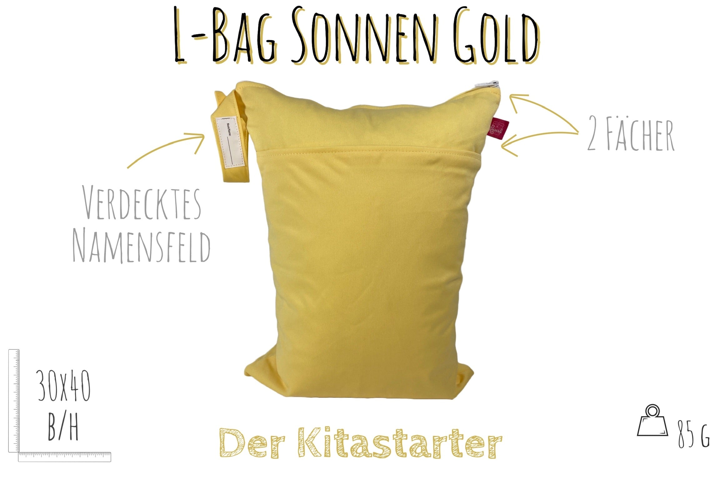 Großer unifarbener Wetbag „Sonnengold“ - personalisierbarer Nassbeutel für Urlaub, Sport & Kita