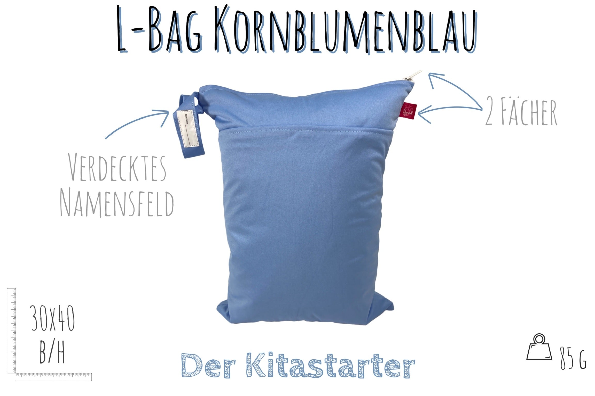 Großer unifarbener Wetbag „Kornblumenblau“ - personalisierbarer Nassbeutel für Urlaub, Sport & Kita