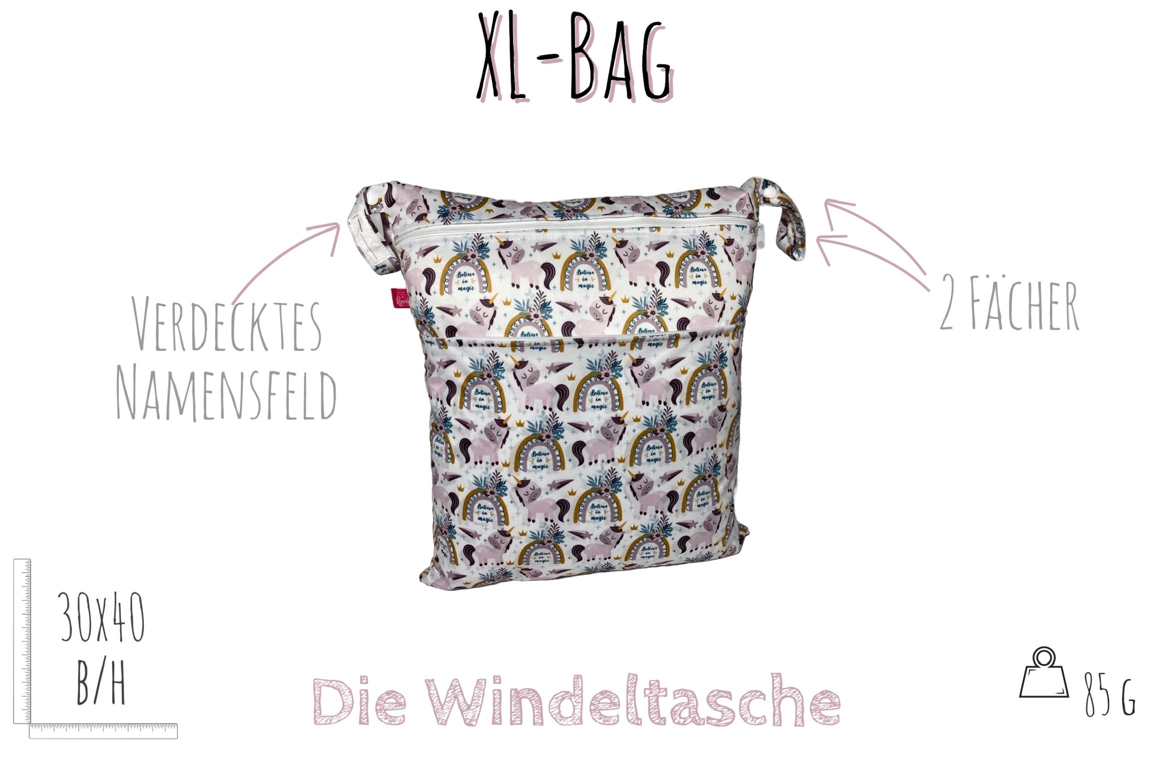 WETBAG SET „Einhorn“ - Vier Hygienetaschen in verschiedenen Größen für Kita & zu Hause