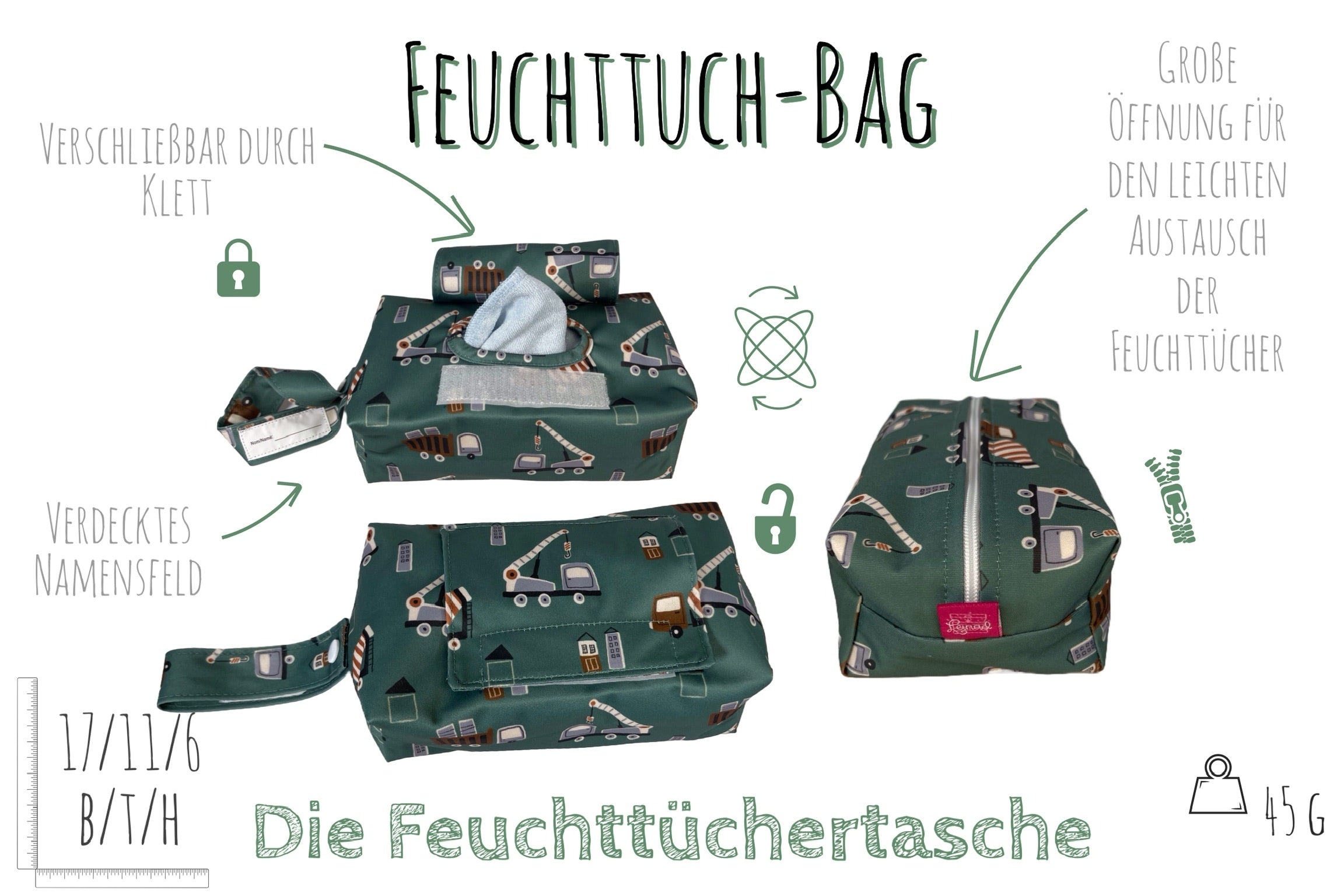 WeBaDa Feuchttuchtasche – auslaufsicher & waschbar - Baustelle