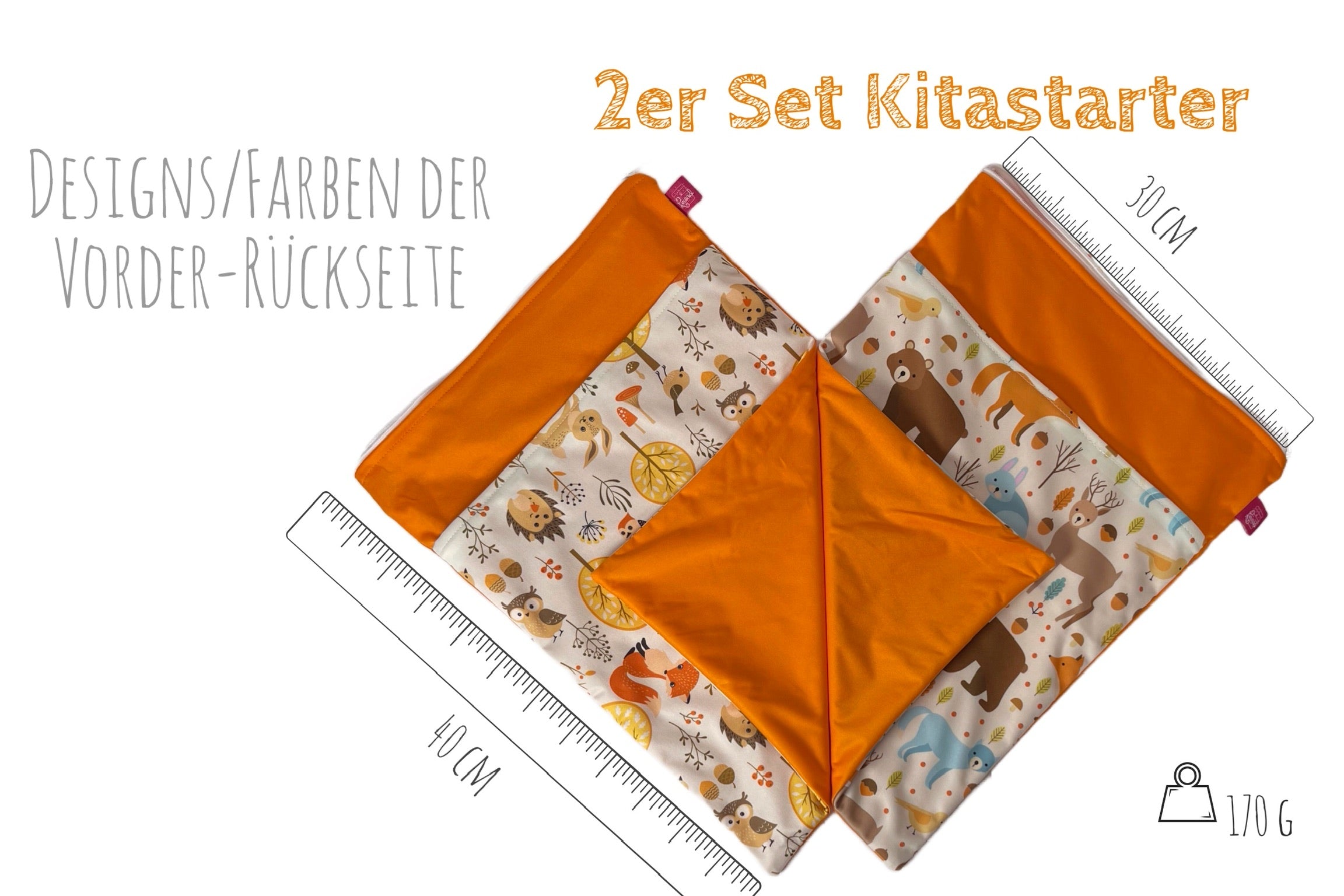Kitastarterset „Waldtiere orange“ - Personalisierbare Wetbags