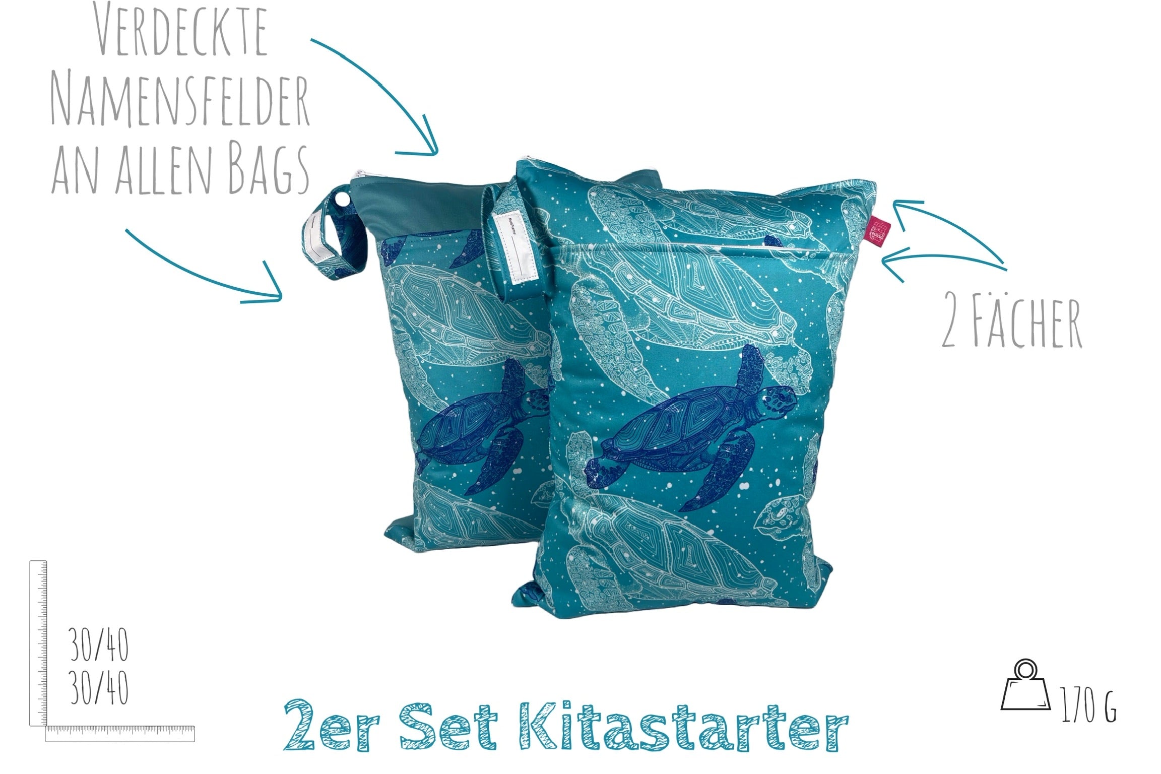 Wetbag Set „Schildkröte“ - waschbare Wäschebeutel