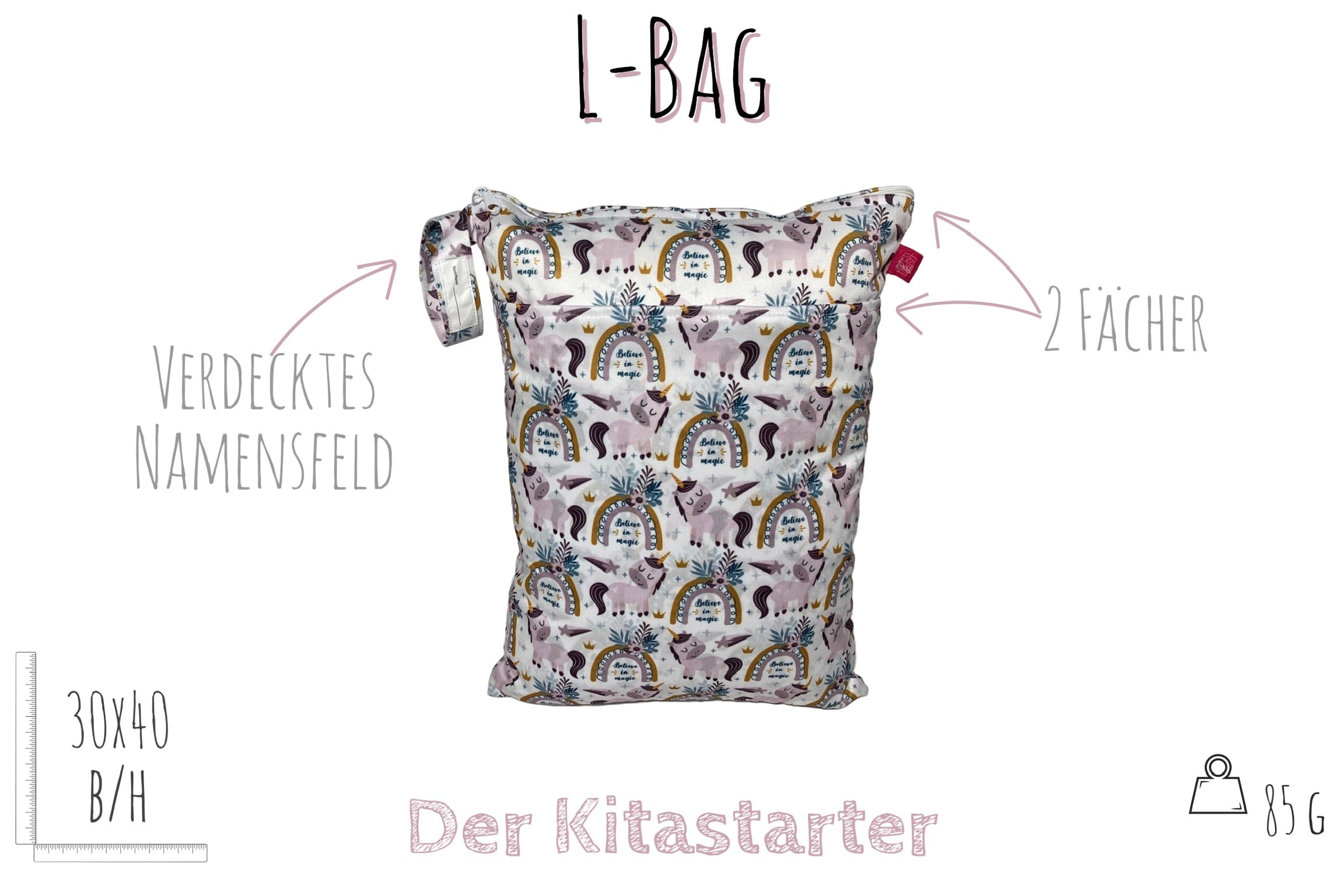 WETBAG SET „Einhorn“ - Vier Hygienetaschen in verschiedenen Größen für Kita & zu Hause