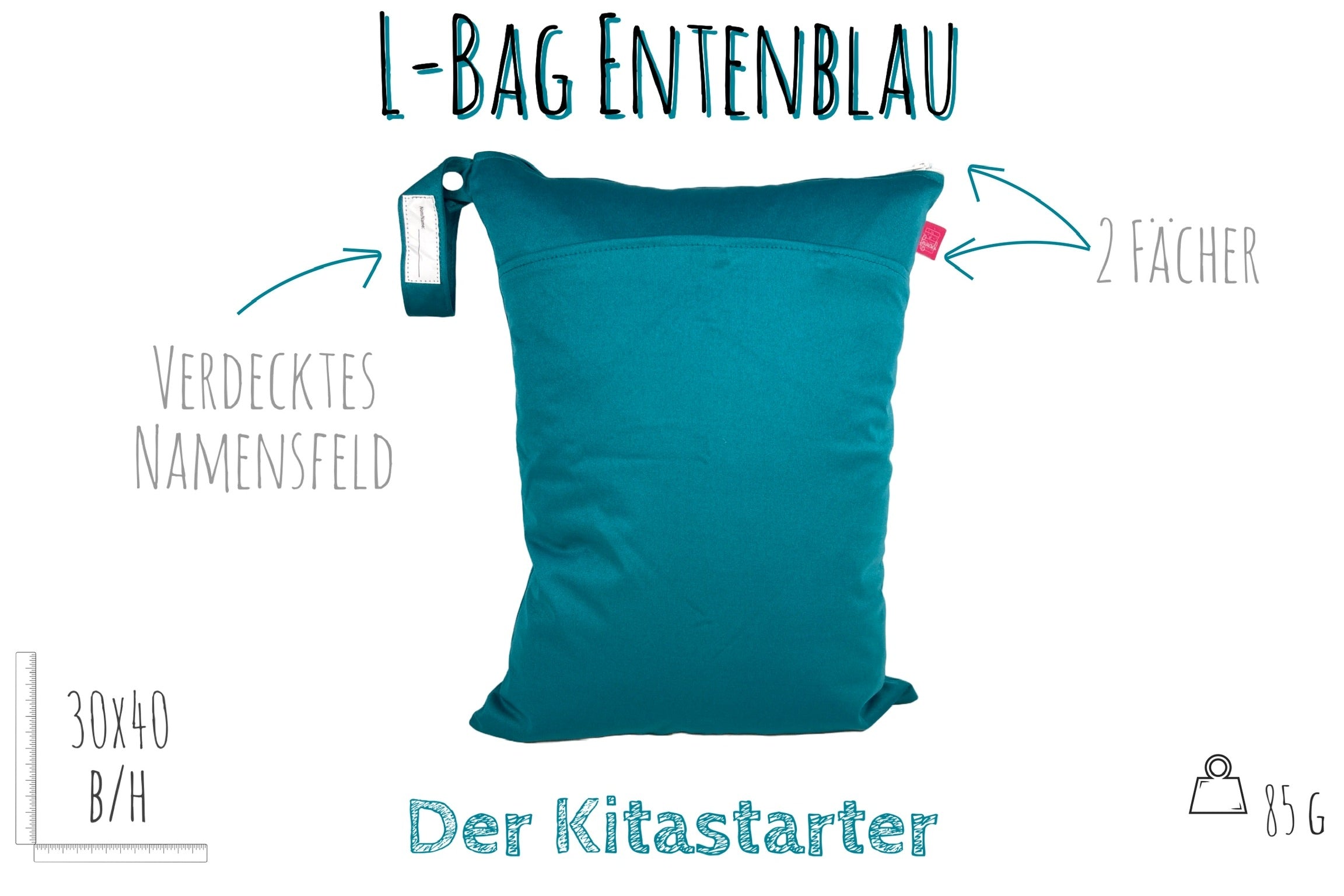 Großer unifarbener Wetbag „Entenblau“ - personalisierbarer Nassbeutel für Urlaub, Sport & Kita