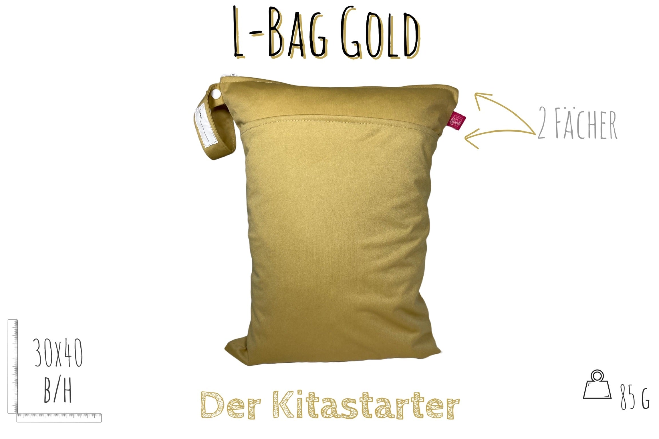 Großer unifarbener Wetbag „Gold“ - personalisierbarer Nassbeutel für Urlaub, Sport & Kita