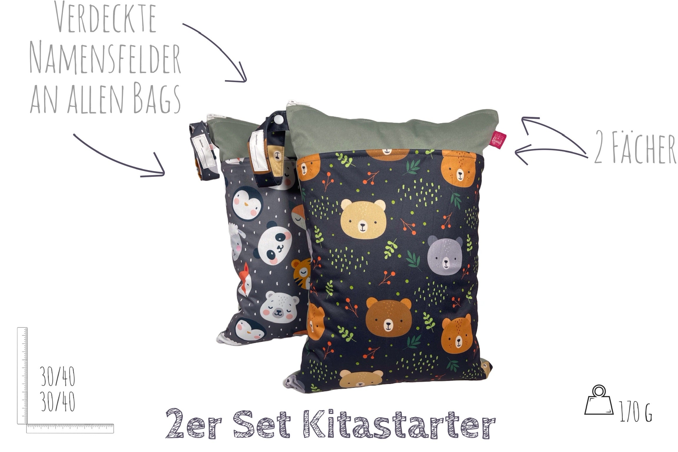 Kitastarterset „Bären & Tiere“ - Personalisierbare Wetbags