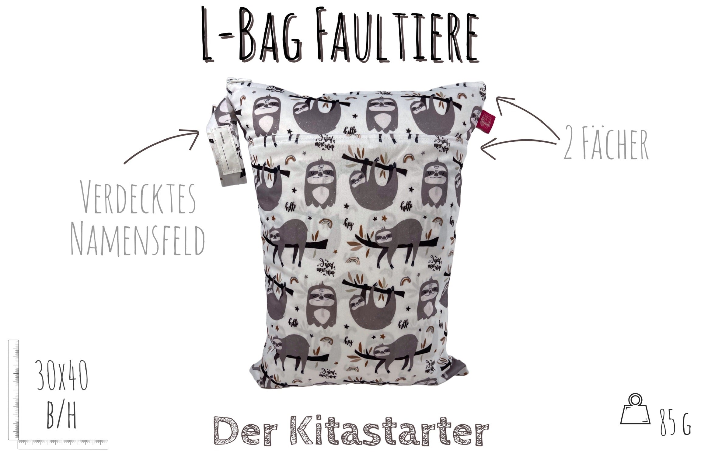 Große WETBAG „Faultier“ - Nassbeutel mit 2 Taschen für Badesachen & Wechselwäsche