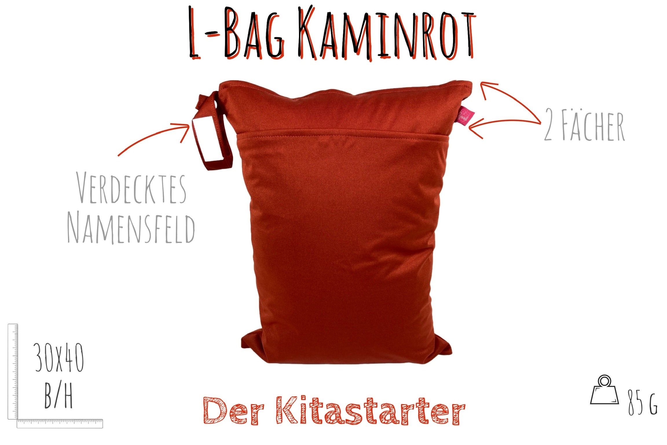 Großer unifarbener Wetbag „Kaminrot“ - personalisierbarer Nassbeutel für Urlaub, Sport & Kita