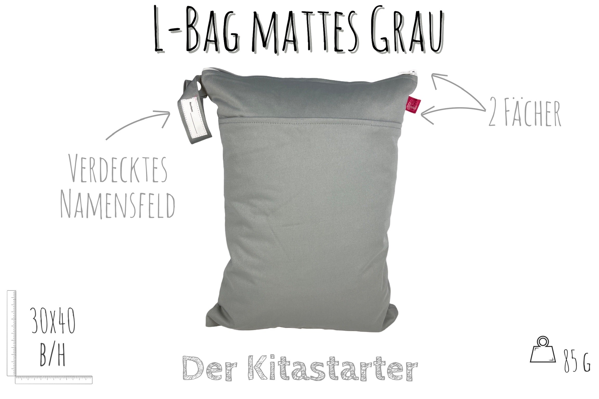 Großer unifarbener Wetbag „Grau“ - personalisierbarer Nassbeutel für Urlaub, Sport & Kita