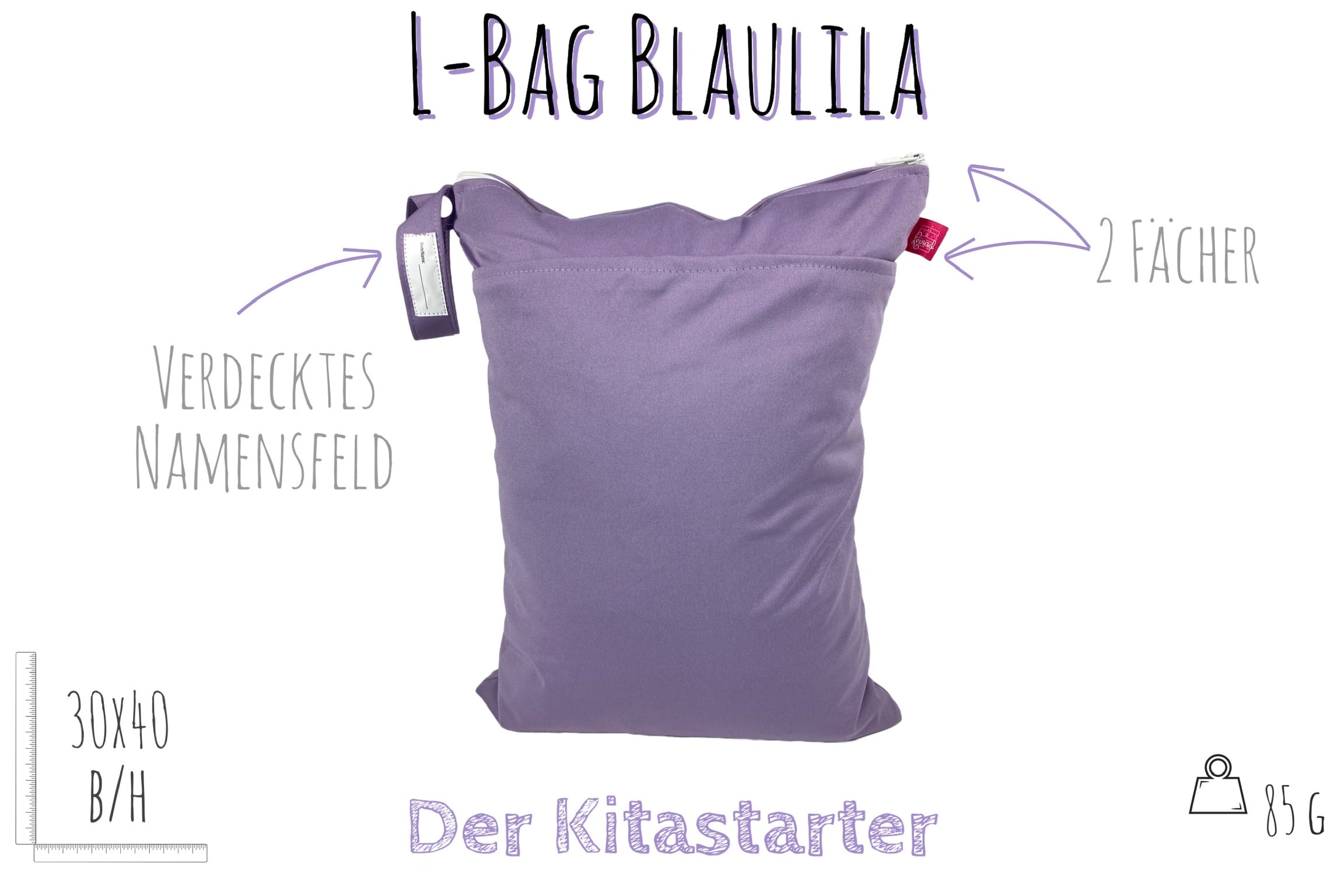 Großer unifarbener Wetbag „Blaulila“ - personalisierbarer Nassbeutel für Urlaub, Sport & Kita