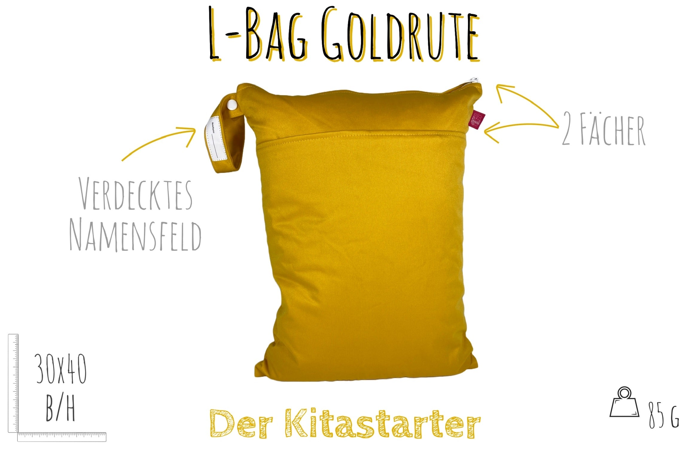 Großer unifarbener Wetbag „Senfgelb“ - personalisierbarer Nassbeutel für Urlaub, Sport & Kita