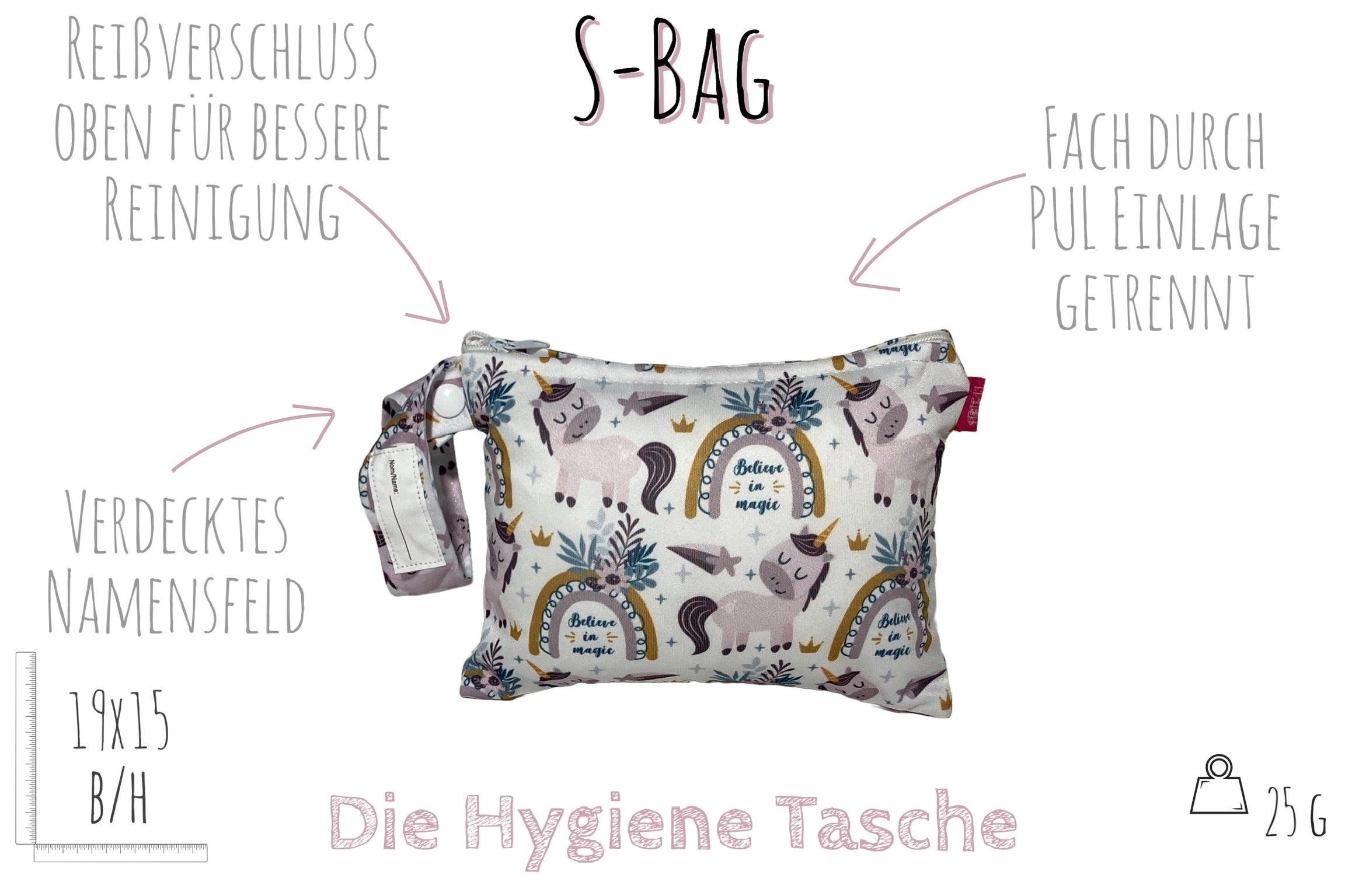 WETBAG SET „Einhorn“ - Vier Hygienetaschen in verschiedenen Größen für Kita & zu Hause