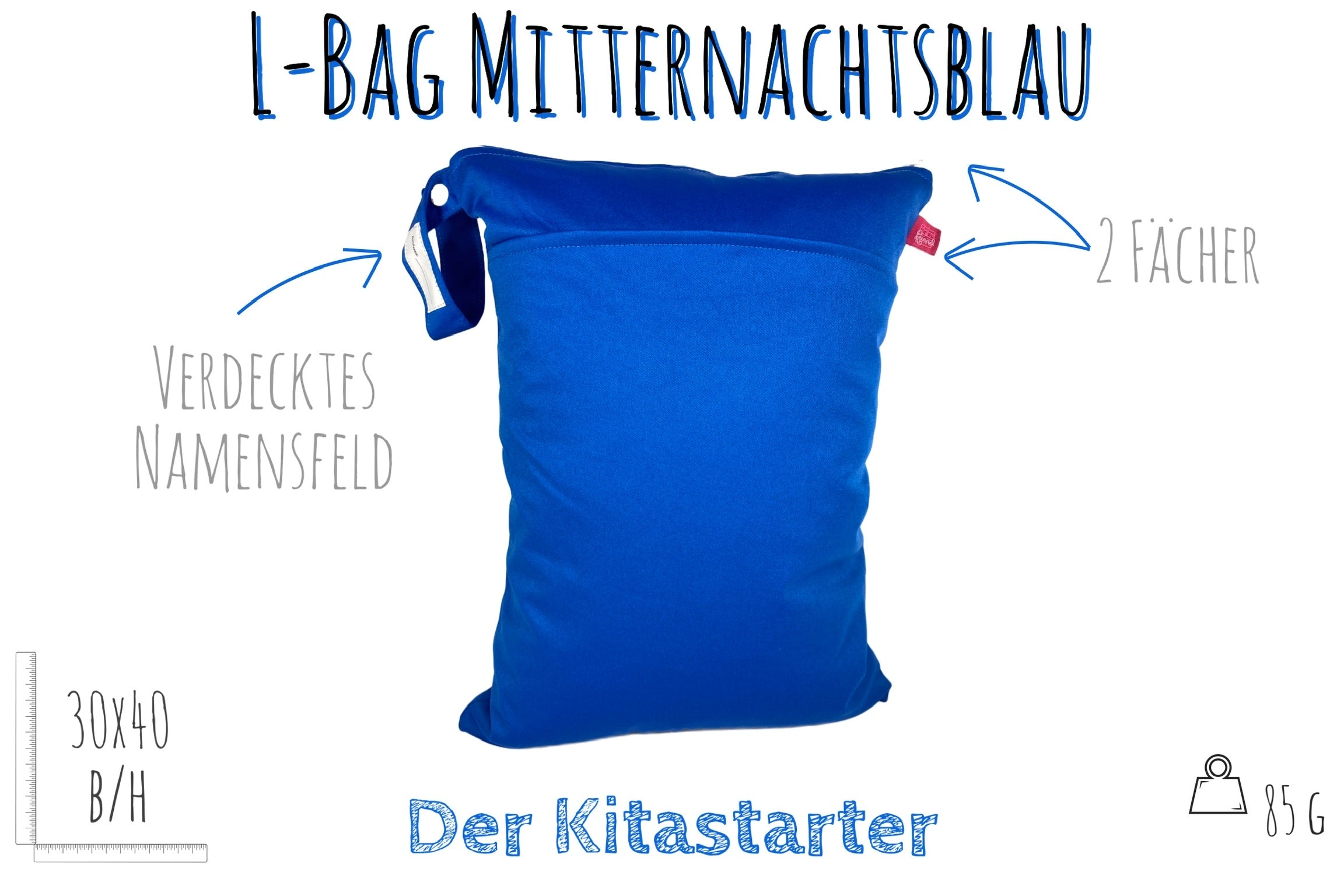 Großer unifarbener Wetbag „Mitternachtsblau“ - personalisierbarer Nassbeutel für Urlaub, Sport & Kita