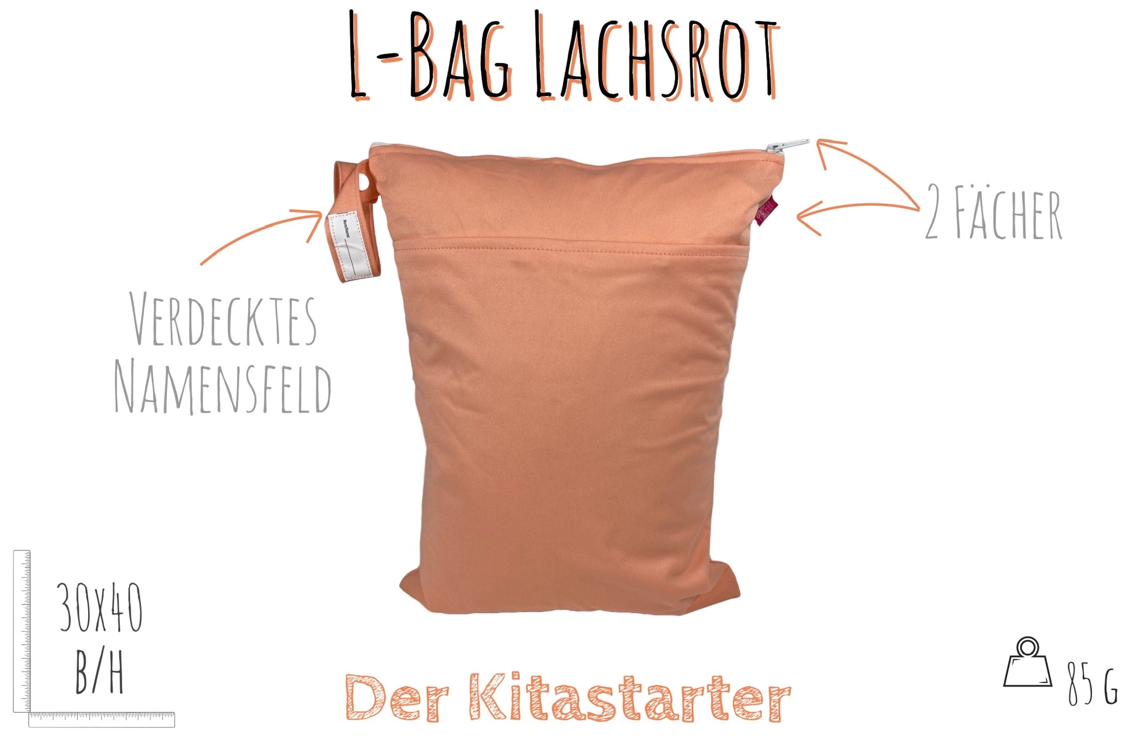 Großer unifarbener Wetbag „Lachsrot“ - personalisierbarer Nassbeutel für Urlaub, Sport & Kita