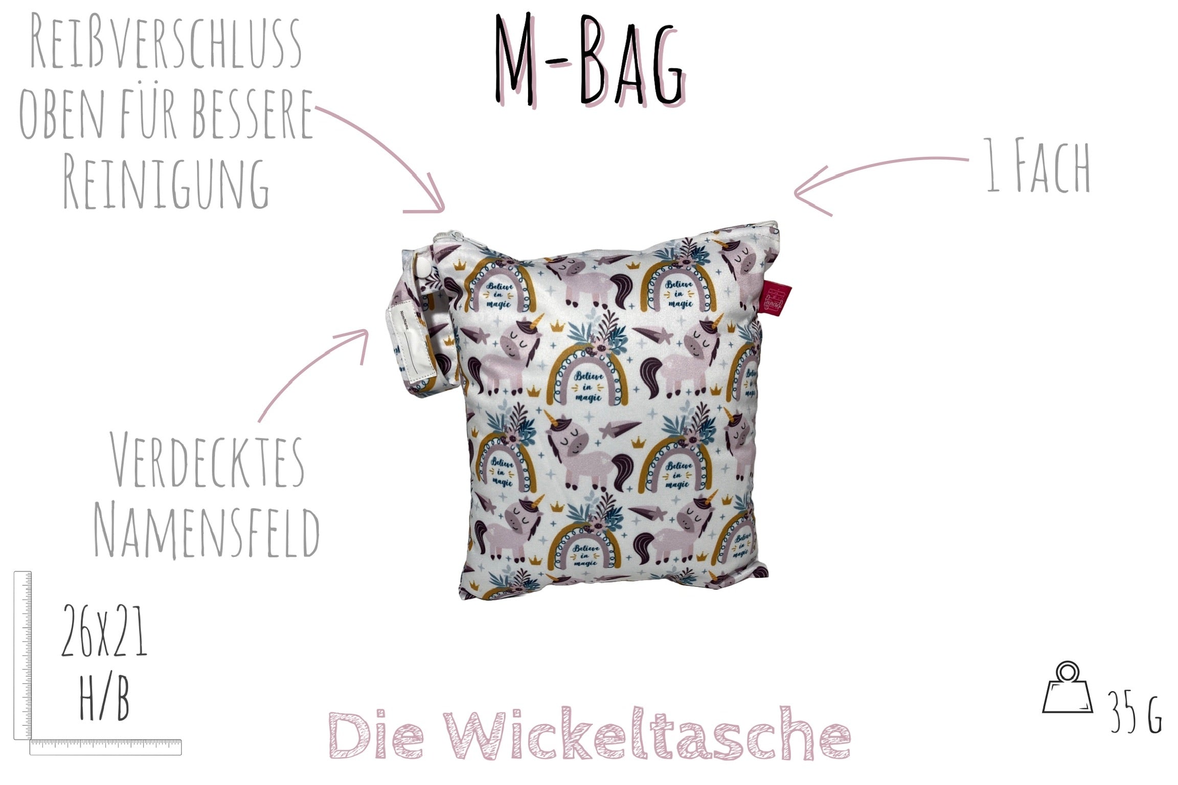 WETBAG SET „Einhorn“ - Vier Hygienetaschen in verschiedenen Größen für Kita & zu Hause