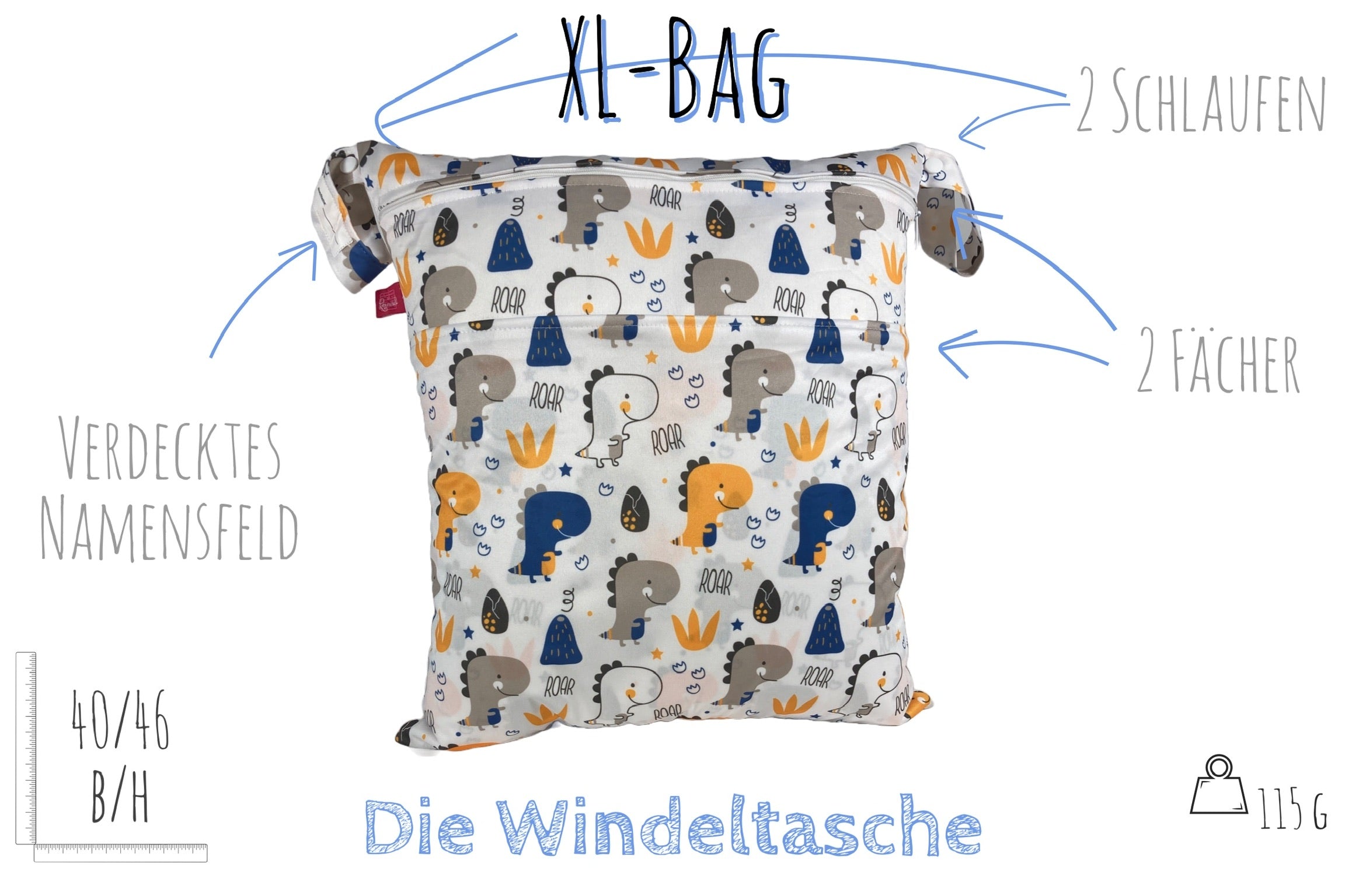 Wetbag Viererset „Dino“ - personalisiertes Wetbag Set