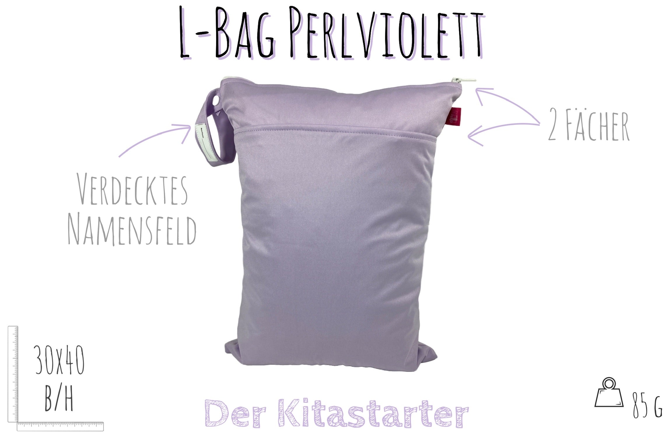 Großer unifarbener Wetbag „Perlviolett“ - personalisierbarer Nassbeutel für Urlaub, Sport & Kita