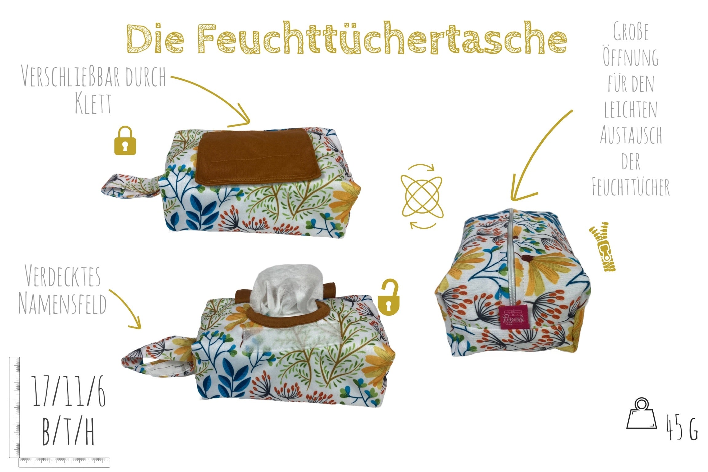 WeBaDa Feuchttuchtasche – auslaufsicher & waschbar - Wildblumen