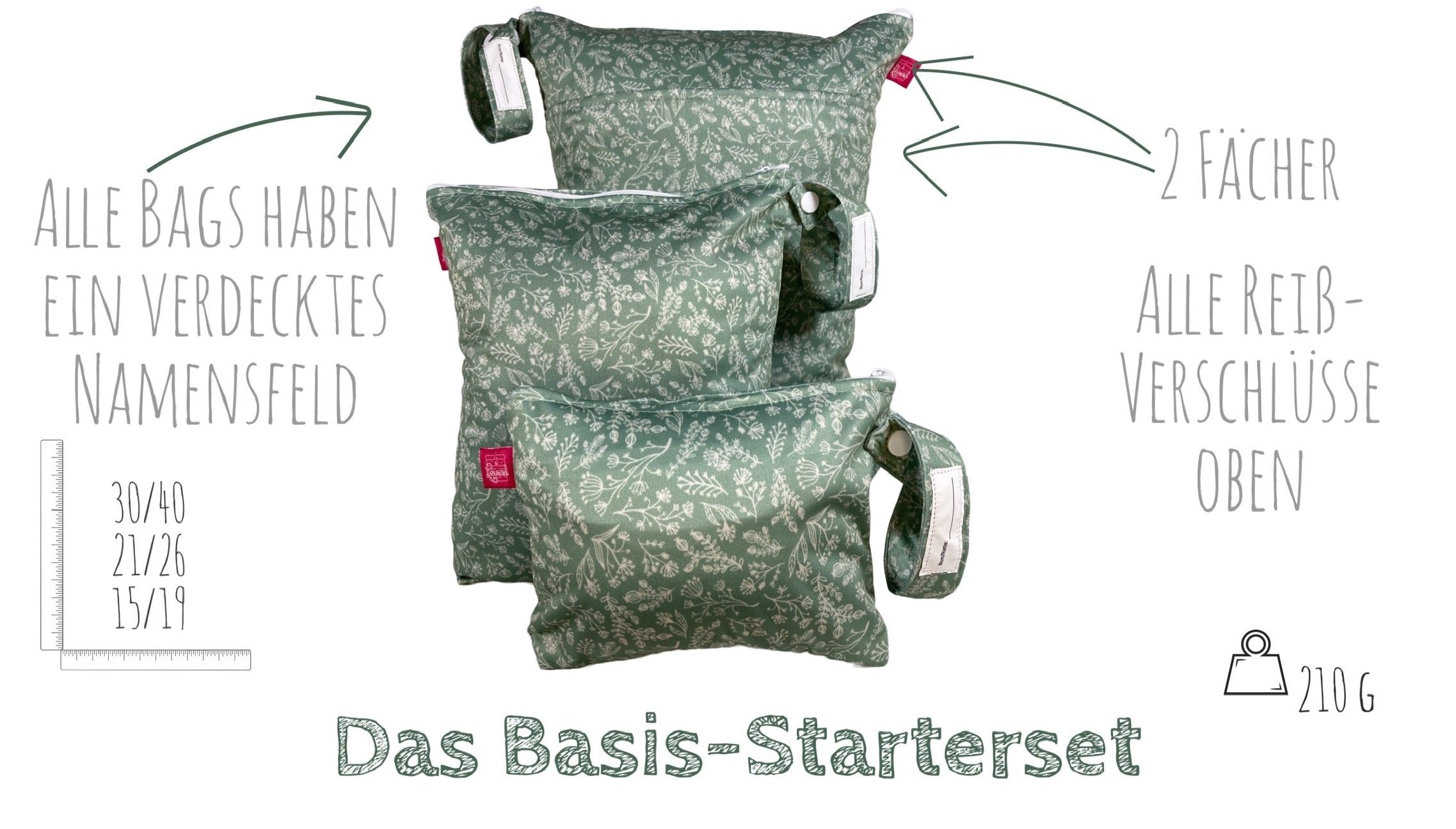 Wetbag Set „Zweige Salbei“ - 3 Wäschebeutel für Reise & Alltag
