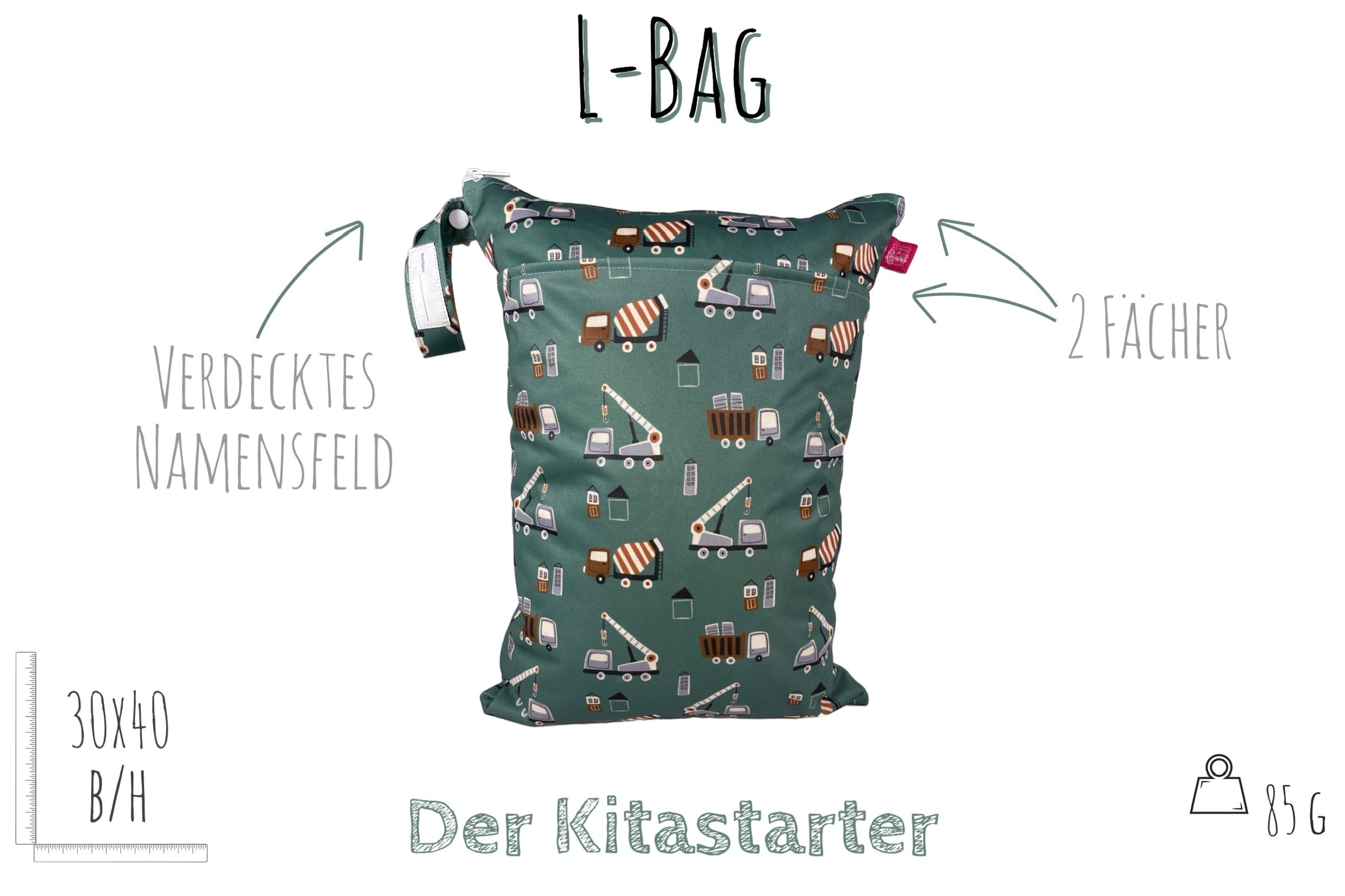 Große Wetbag „Baustelle“ - Nassbeutel mit 2 Taschen