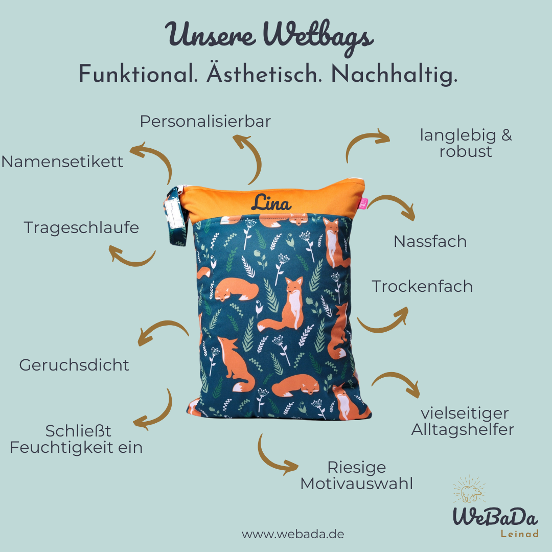 Wetbag „Blumen orange“ - personalisierbarer Wäschebeutel