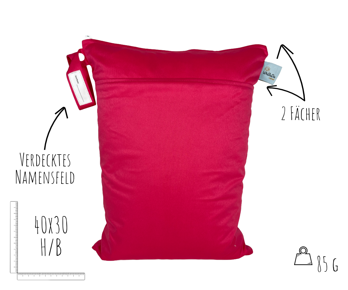 Großer unifarbener Wetbag „Pink“ - personalisierbarer Nassbeutel für Urlaub, Sport & Kita