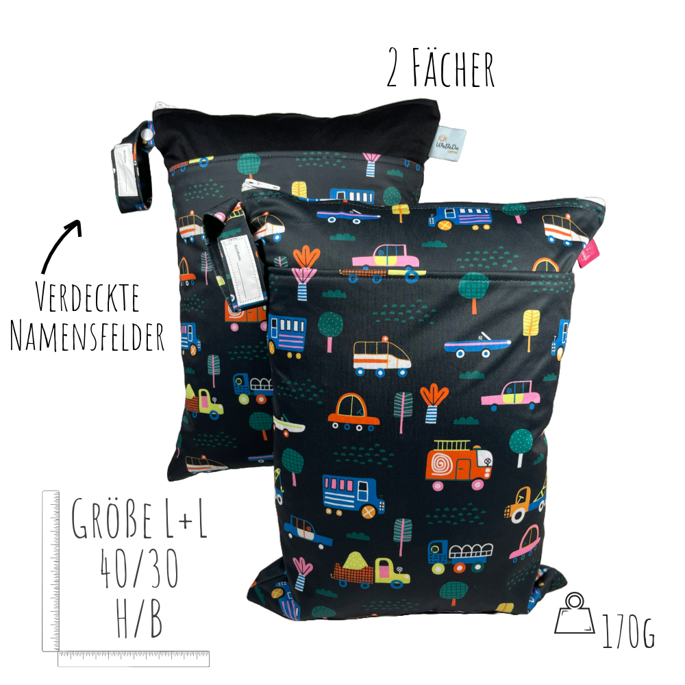 WETBAG Set "Autos" für Baby / Kind Nasstasche / Windeltasche geruchsdicht und waschbar