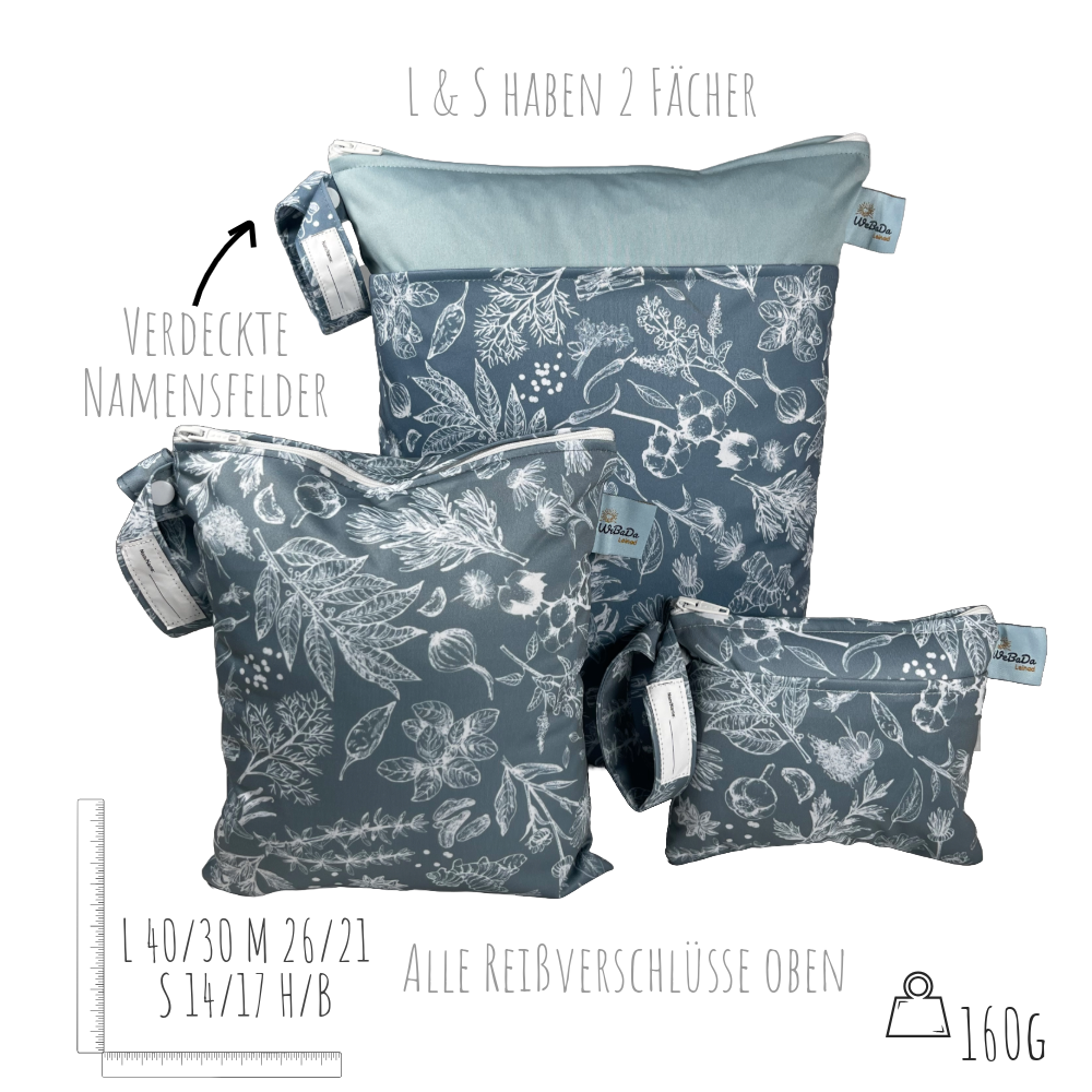 Wetbag Dreierset „Kräuter“ - Hygienetaschen für Reise & Alltag