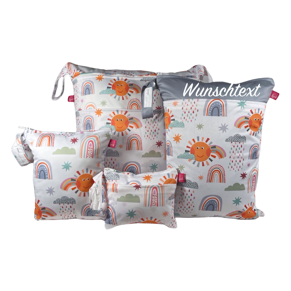 Wetbag Viererset „Sonne, Regenbogen, Wolke“ - personalisierbar