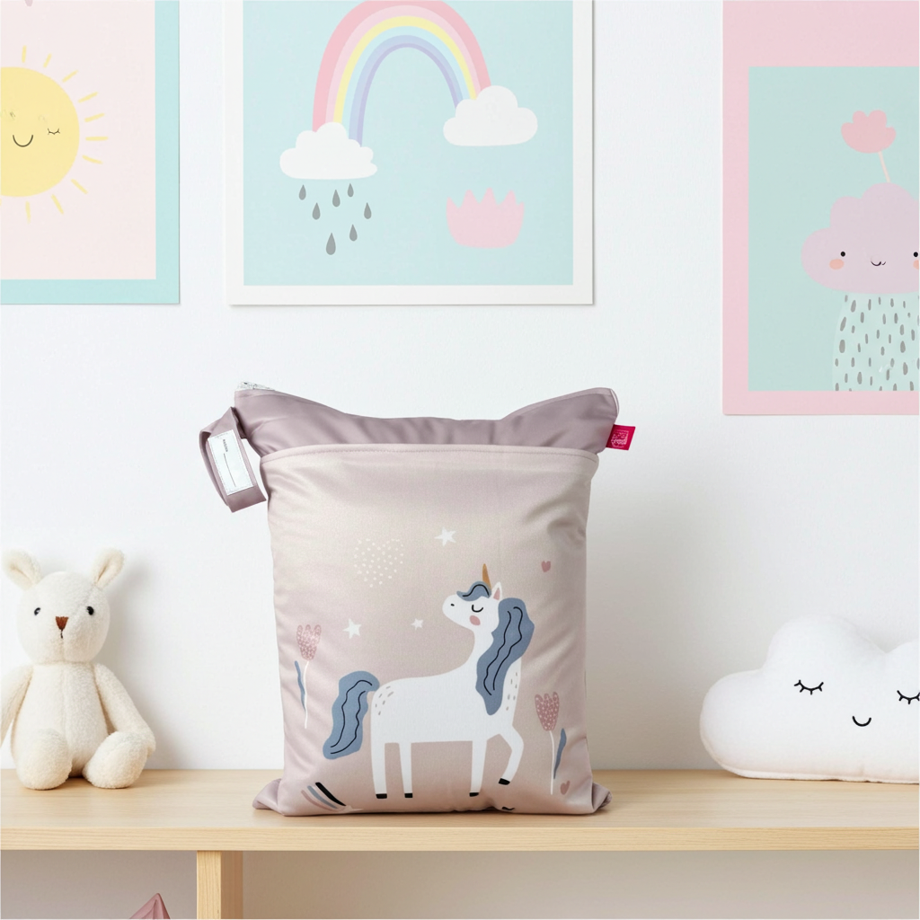 Große Nasstasche "Einhorn"- personalisierbar - Wetbag mit Namen für Kita & Zuhause