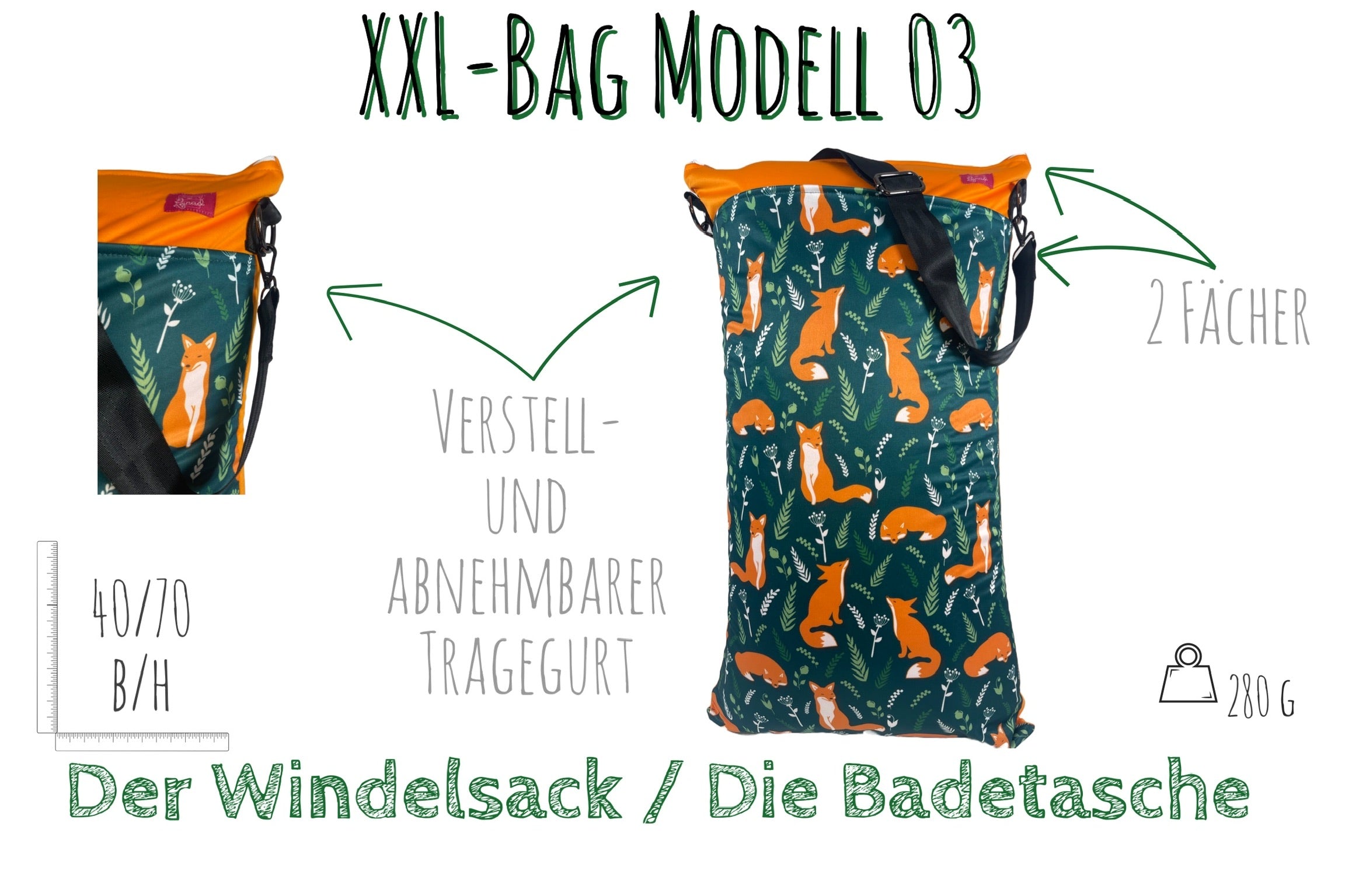 XXL Wetbag „Füchse“ - geruchsdichter Wäschesack