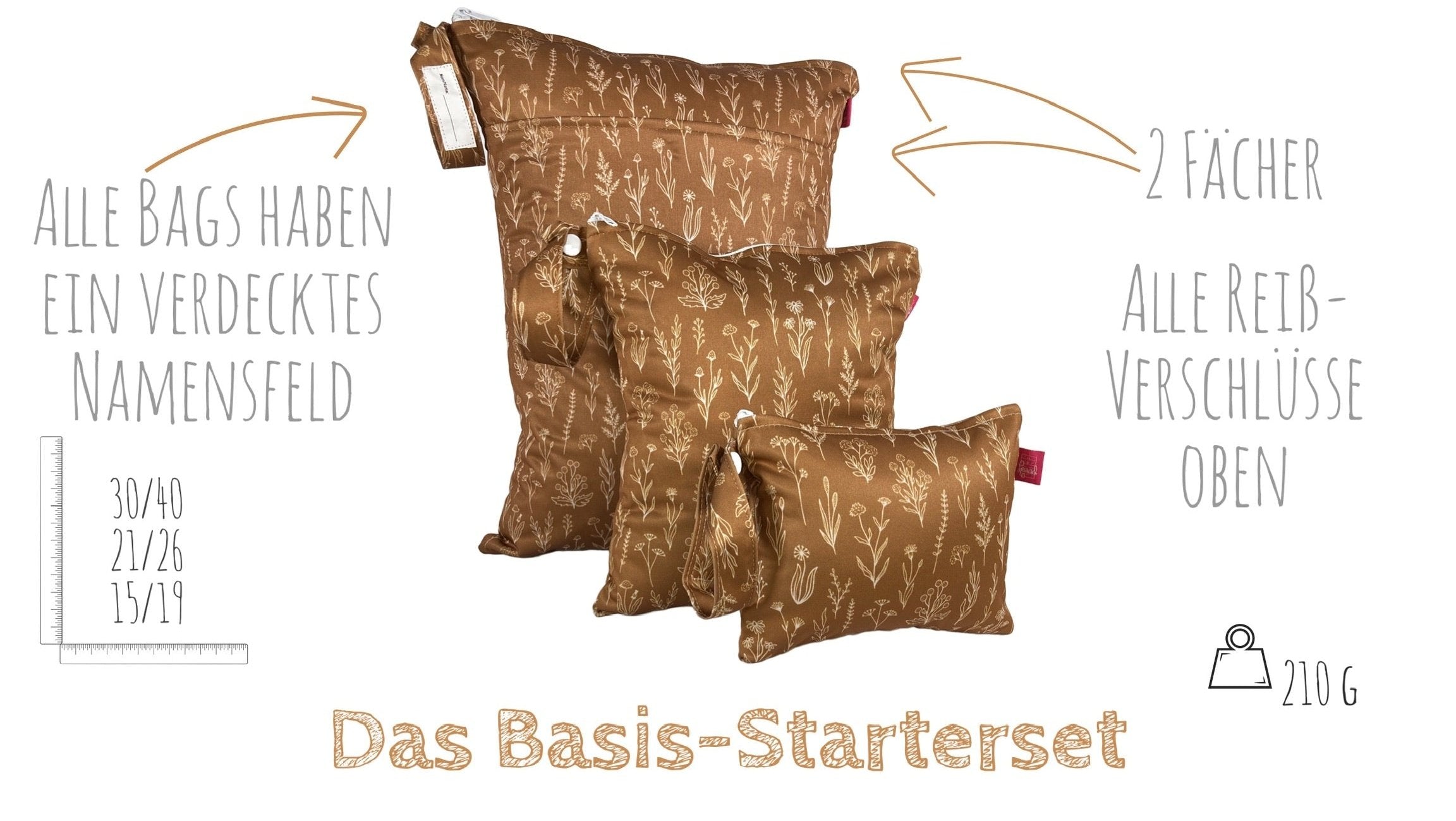Wetbag Set „Zweige Bronze“ - 3 Wäschebeutel für Reise & Alltag