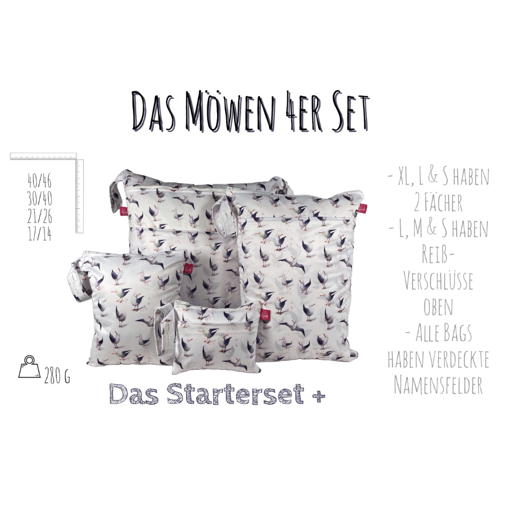 Wetbag Viererset „Möwen“ - geruchsdichte Wäschesäcke