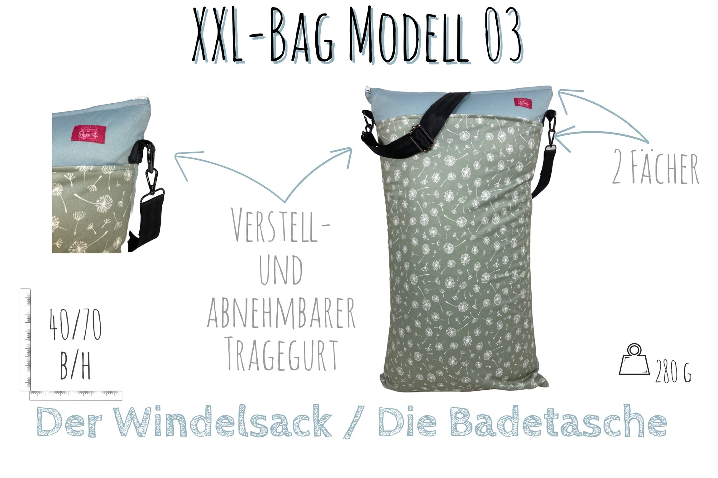 XXL Wetbag „Pusteblumen“ - für feuchte und schmutzige Kleidung