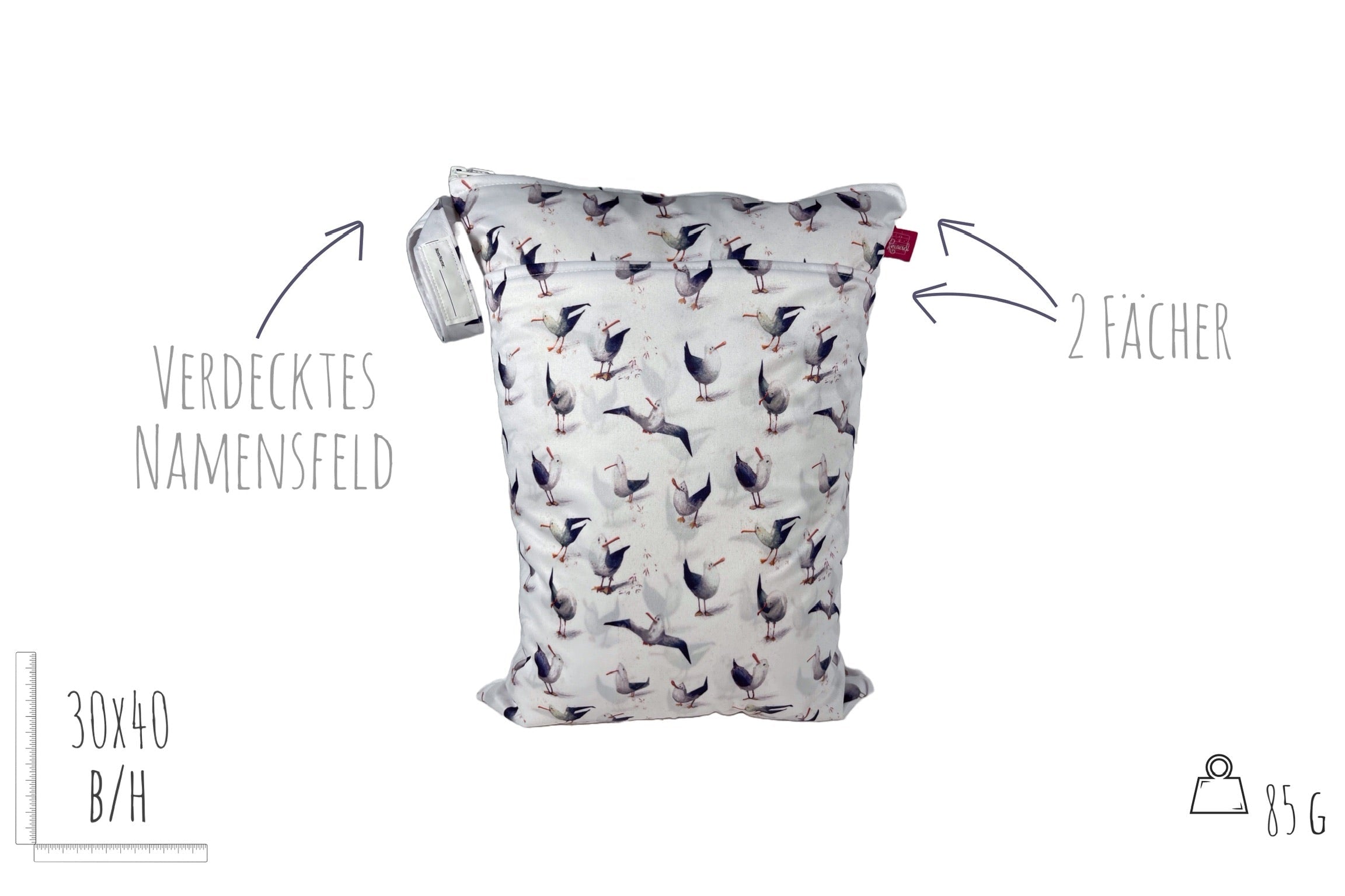 Wetbag für nasse Kleidung & Badesachen "Möwen" Wiederverwendbare Nasstasche