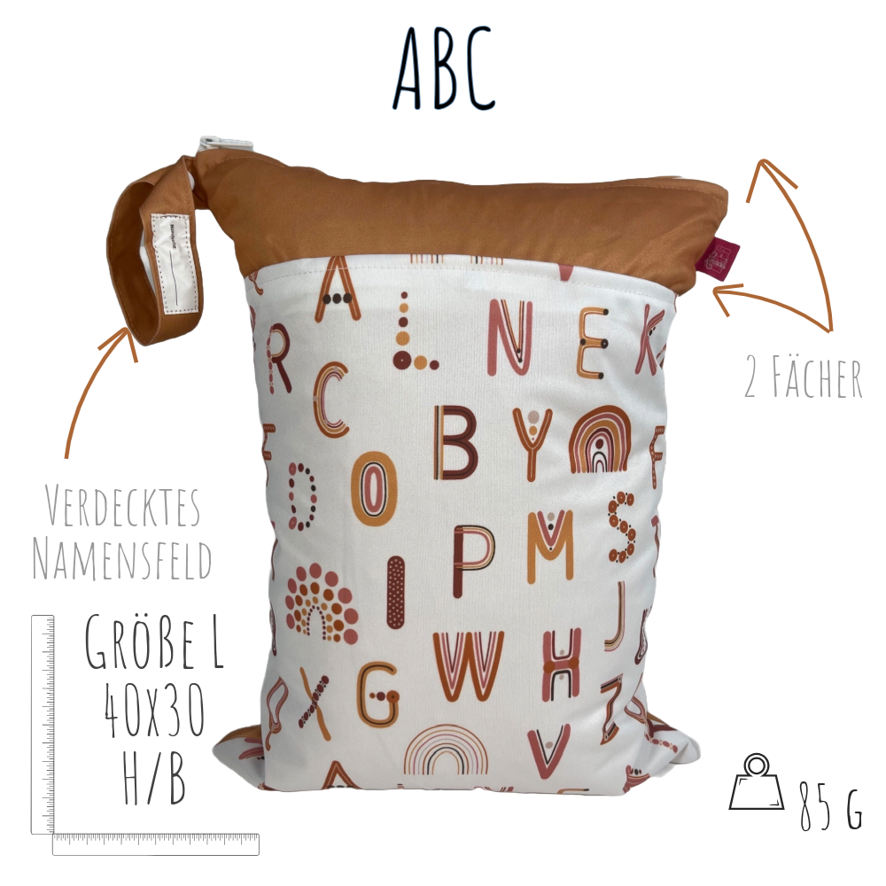 Große Wetbag "ABC"- personalisierbar - Nassbeutel für Badesachen