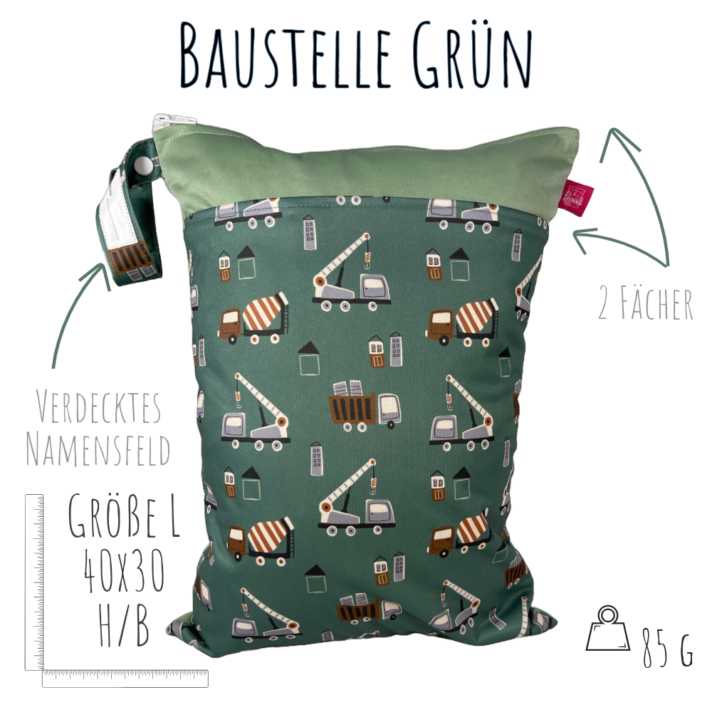 Große Wetbag „Baustelle Grün“ - personalisierbar