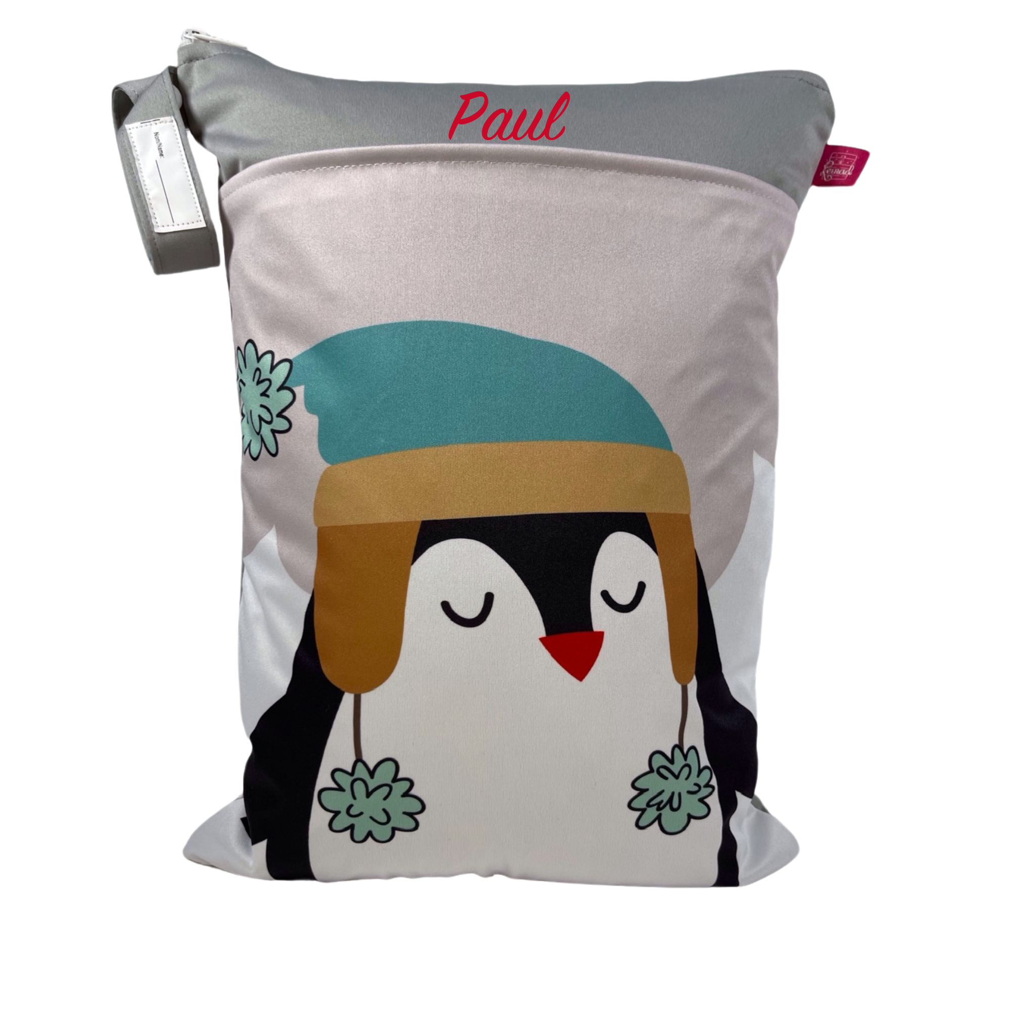 Wetbag mit Namen „Pinguin“ - personalisierbarer Wäschebeutel für Kita, Sport & Alltag