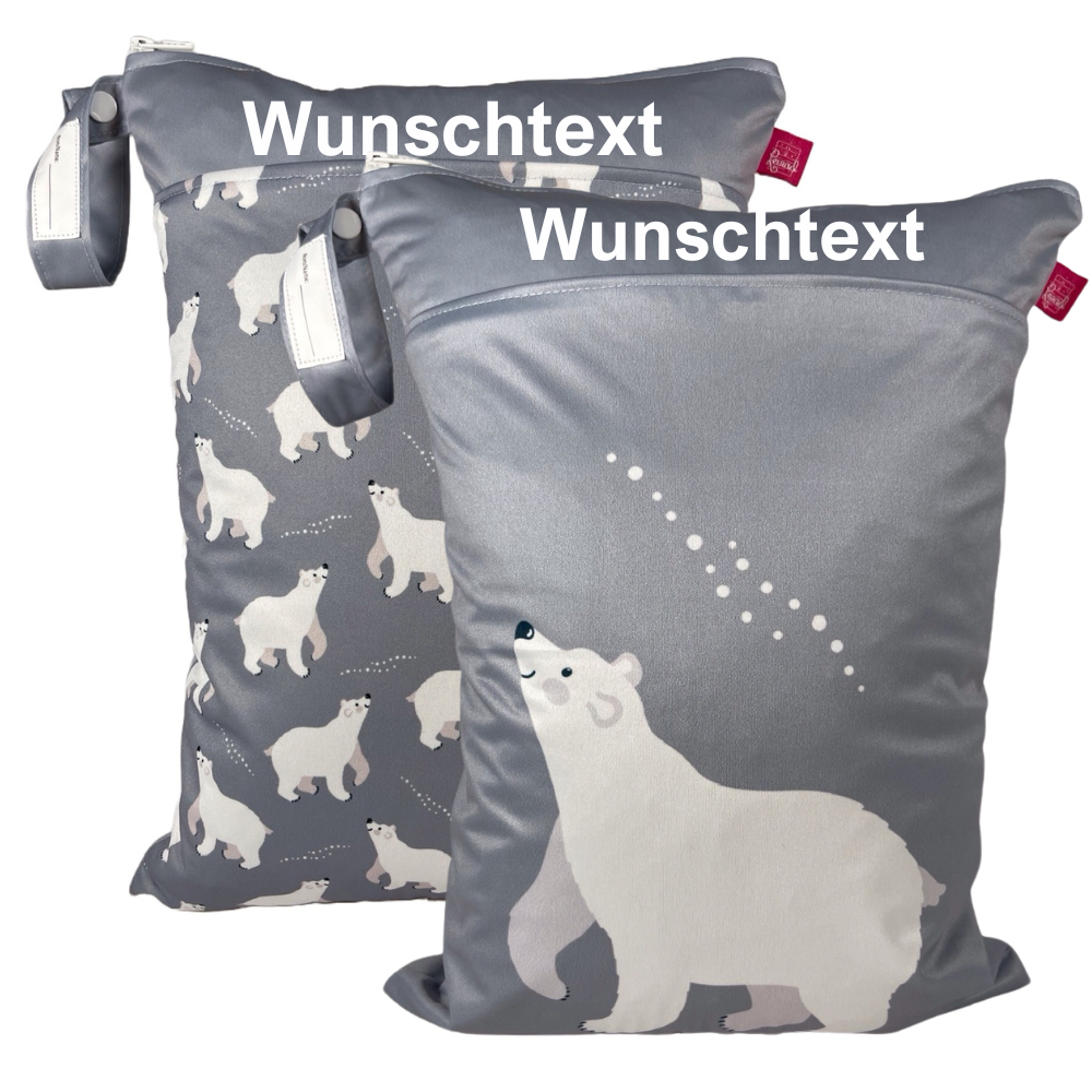 Nasstaschen Set „Eisbär“ - Personalisierbare Wetbags für Kita & Alltag