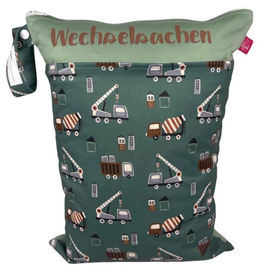 Große Wetbag „Baustelle Grün“ - personalisierbar