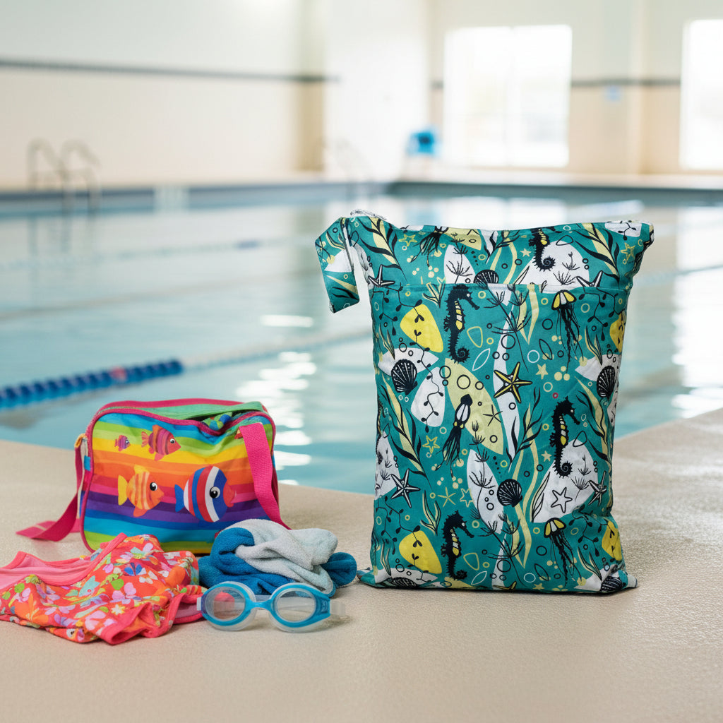 Wetbag für nasse Kleidung & Badesachen "Seepferdchen" Wiederverwendbare Nasstasche