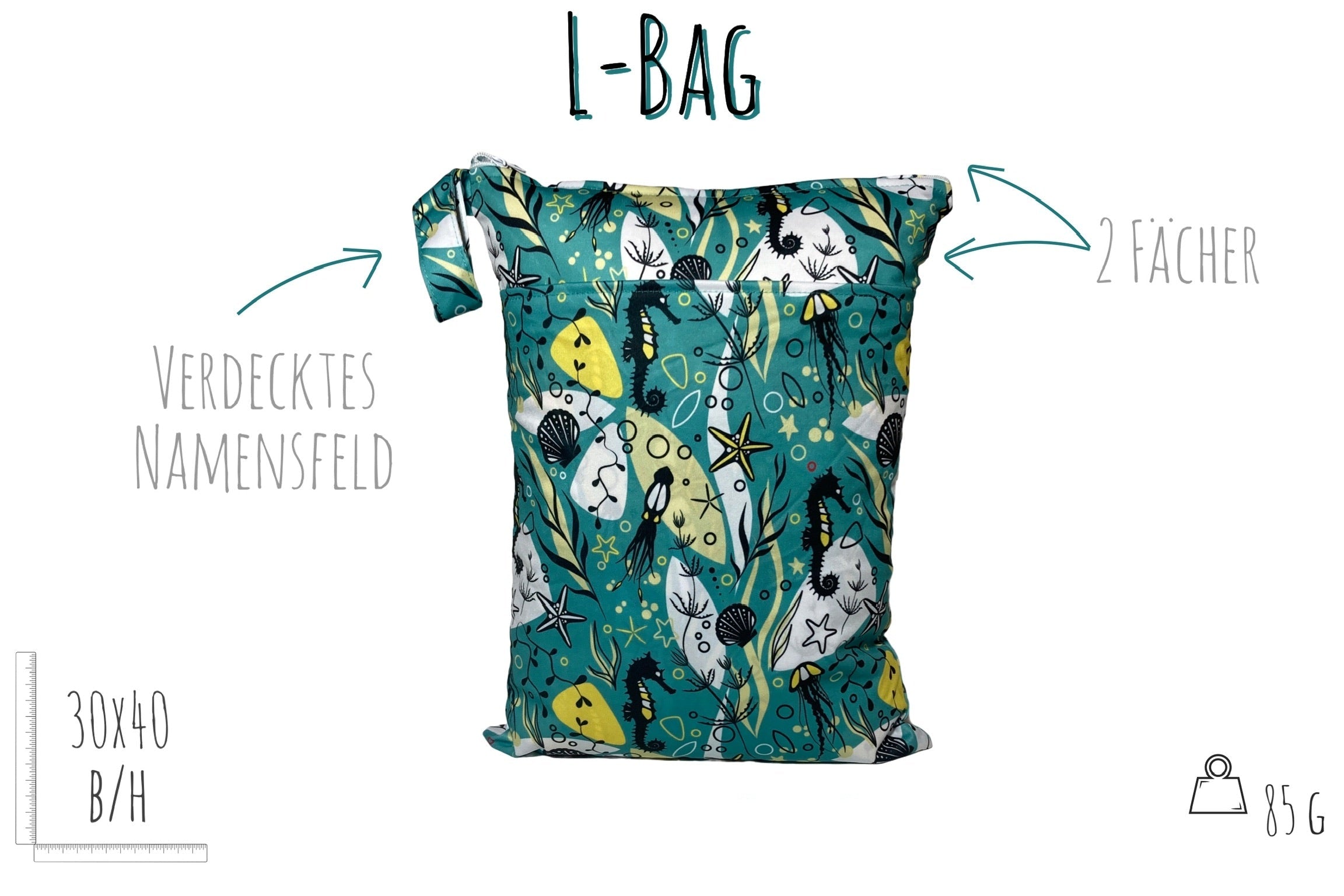 Wetbag für nasse Kleidung & Badesachen "Seepferdchen" Wiederverwendbare Nasstasche
