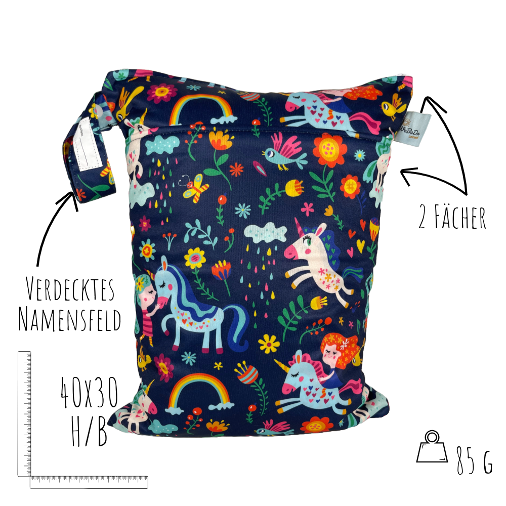 Große Wetbag "Einhornwelt" - Nasstasche für Kita, Windeln & Badebekleidung