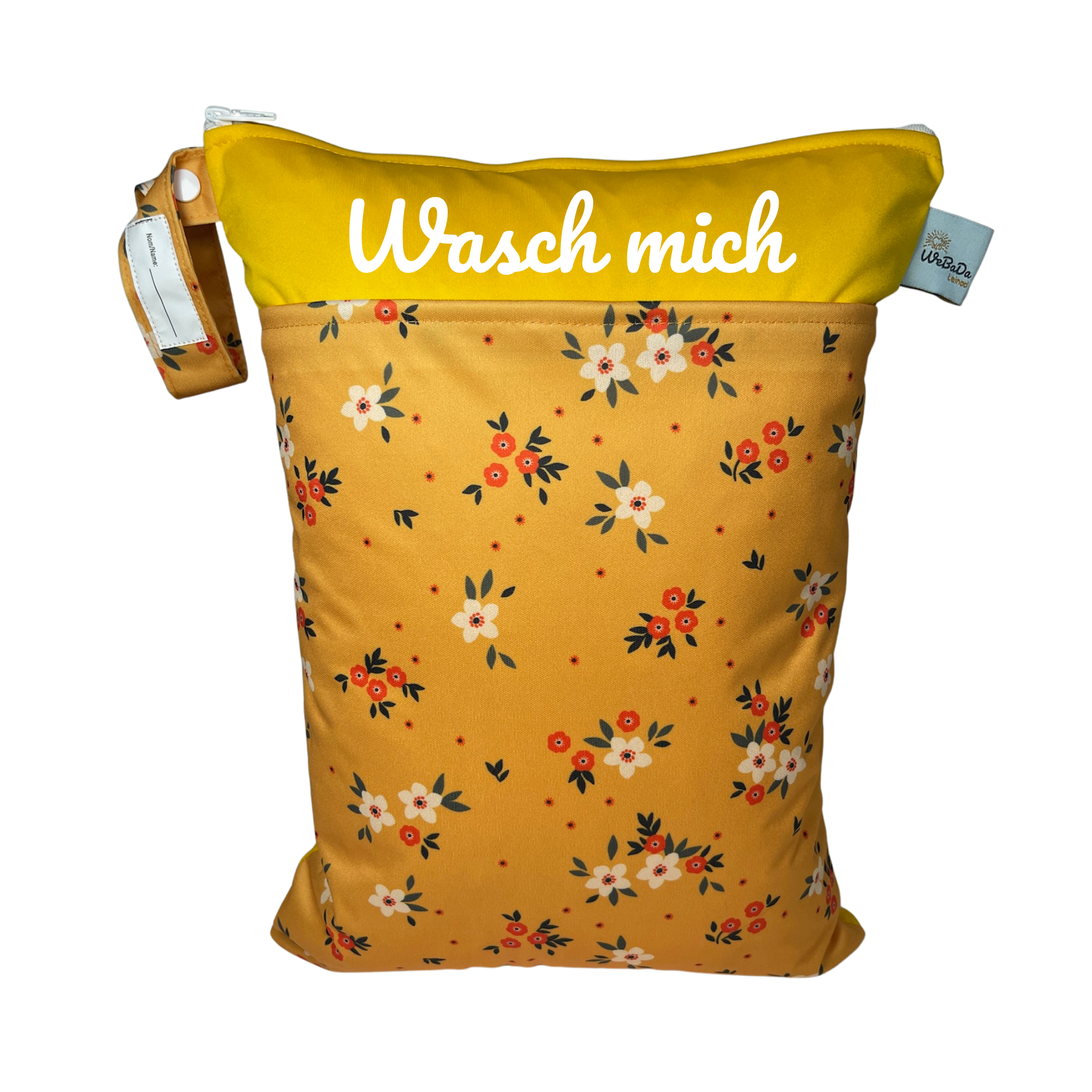 Wetbag „Blumen orange“ - personalisierbarer Wäschebeutel
