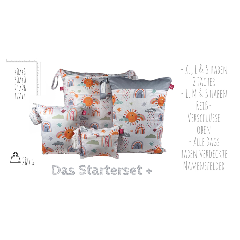 Wetbag Viererset „Sonne, Regenbogen, Wolke“ - personalisierbar