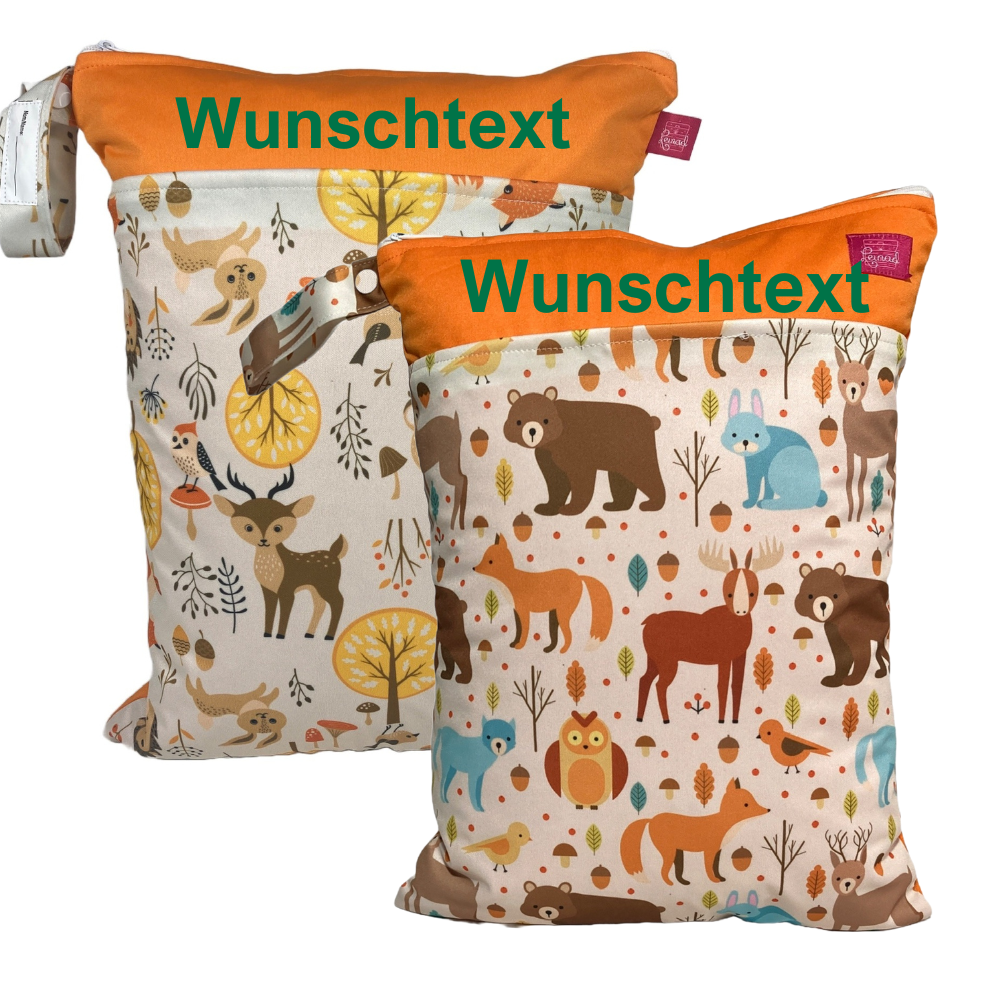 Kitastarterset „Waldtiere orange“ - Personalisierbare Wetbags