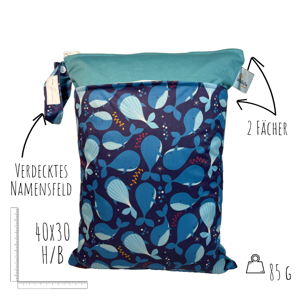 Große Wetbag „Wale“ - personalisierbare Badetasche